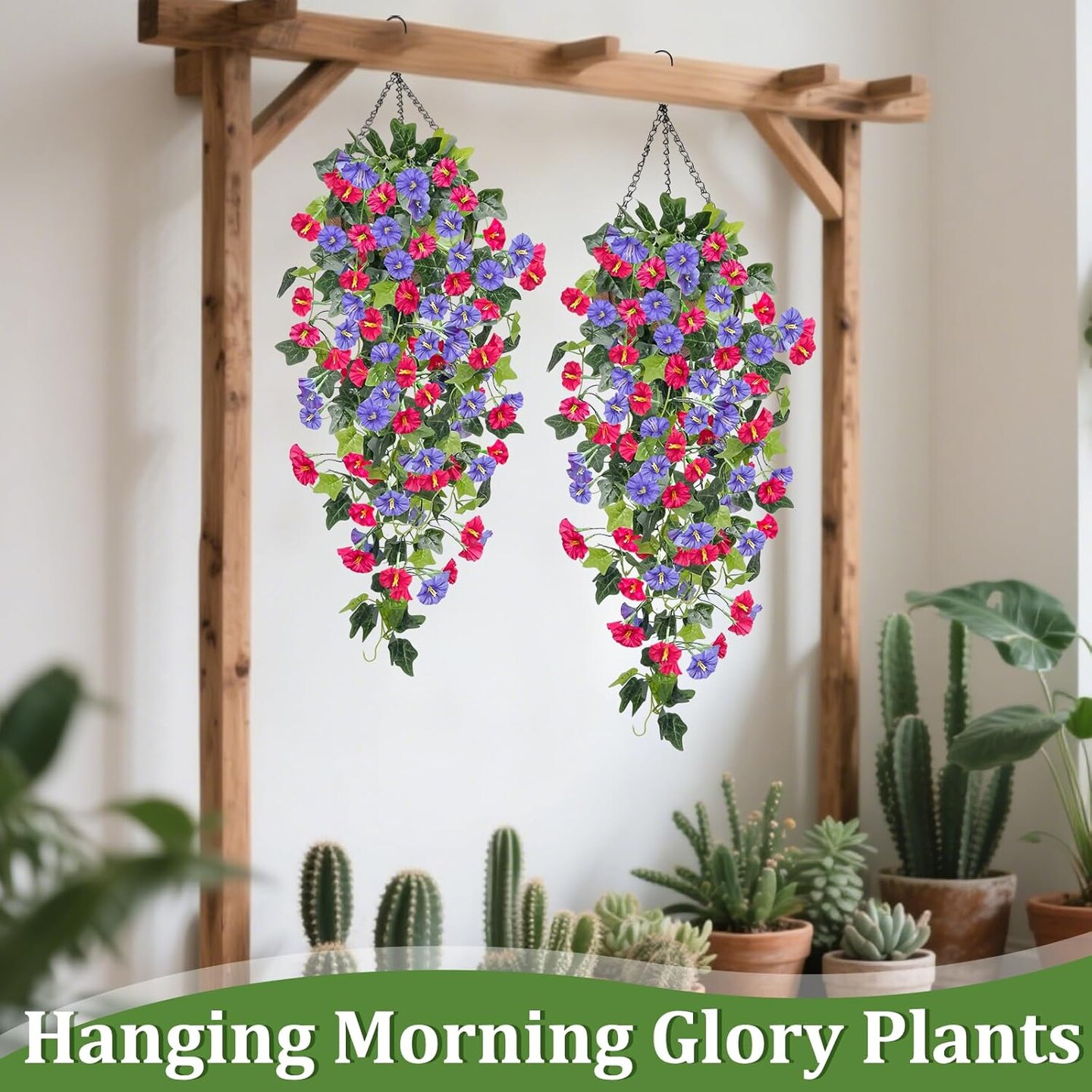 2PCS Artificial Fake Hanging Flowers Plants (Purple + Fuchsia) 1.57"D x 1.57"W x 34"H