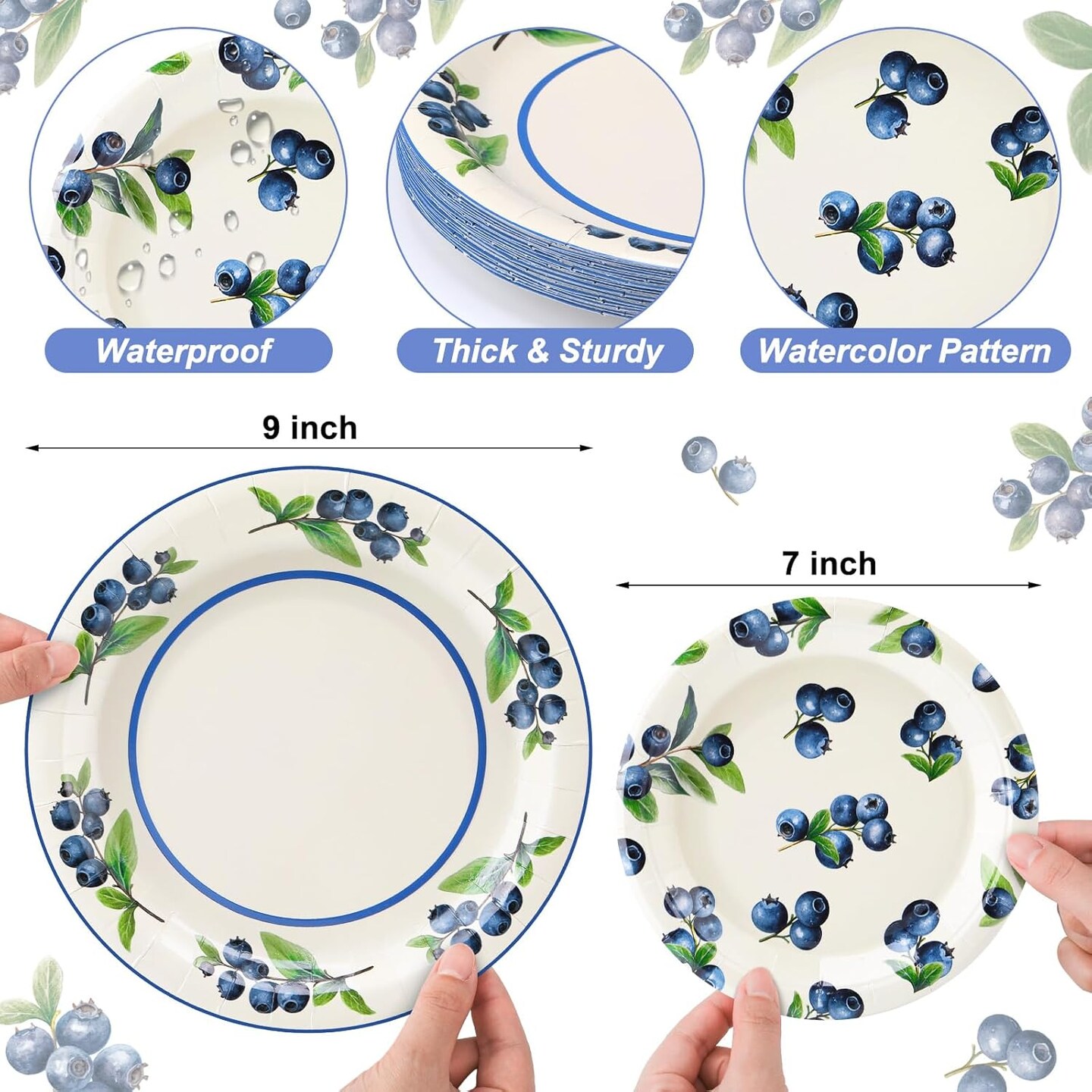 48 Pcs Baby Shower Paper Plates Set - 9 Inch and 7 Inch (Blueberry)
