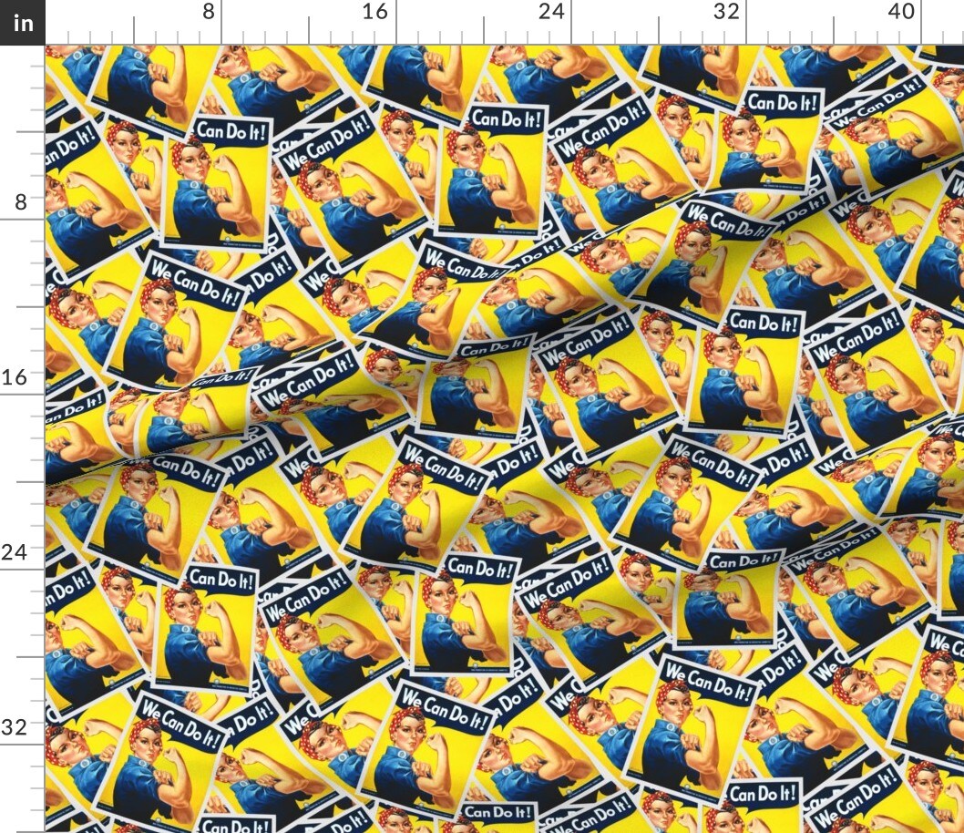 Yellow Riveting Women Rosie Retro Girl Power Women Female Workers Wwii Empowerment Custom Printed Fabric by Spoonflower Various Fabrics by the Yard or Fat Quarter