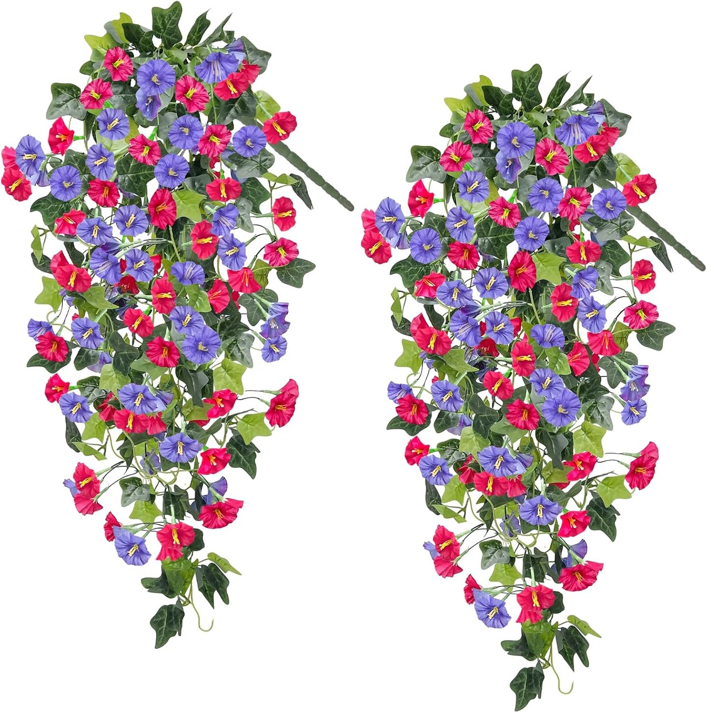 2PCS Artificial Fake Hanging Flowers Plants (Purple + Fuchsia) 1.57"D x 1.57"W x 34"H