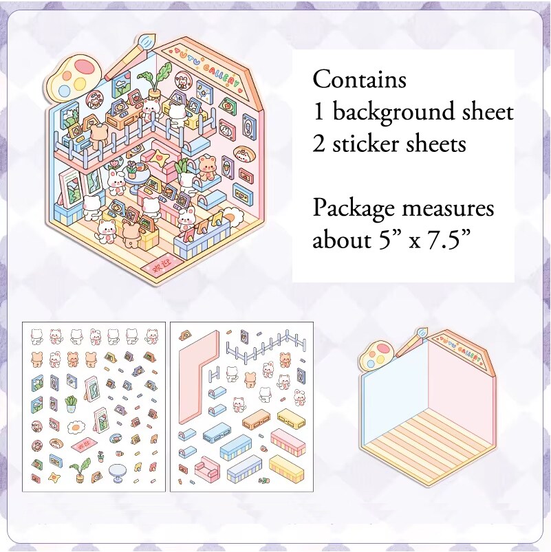 Kawaii Art Gallery Sticker Scene, DIY Isometric Set, Adorabilities