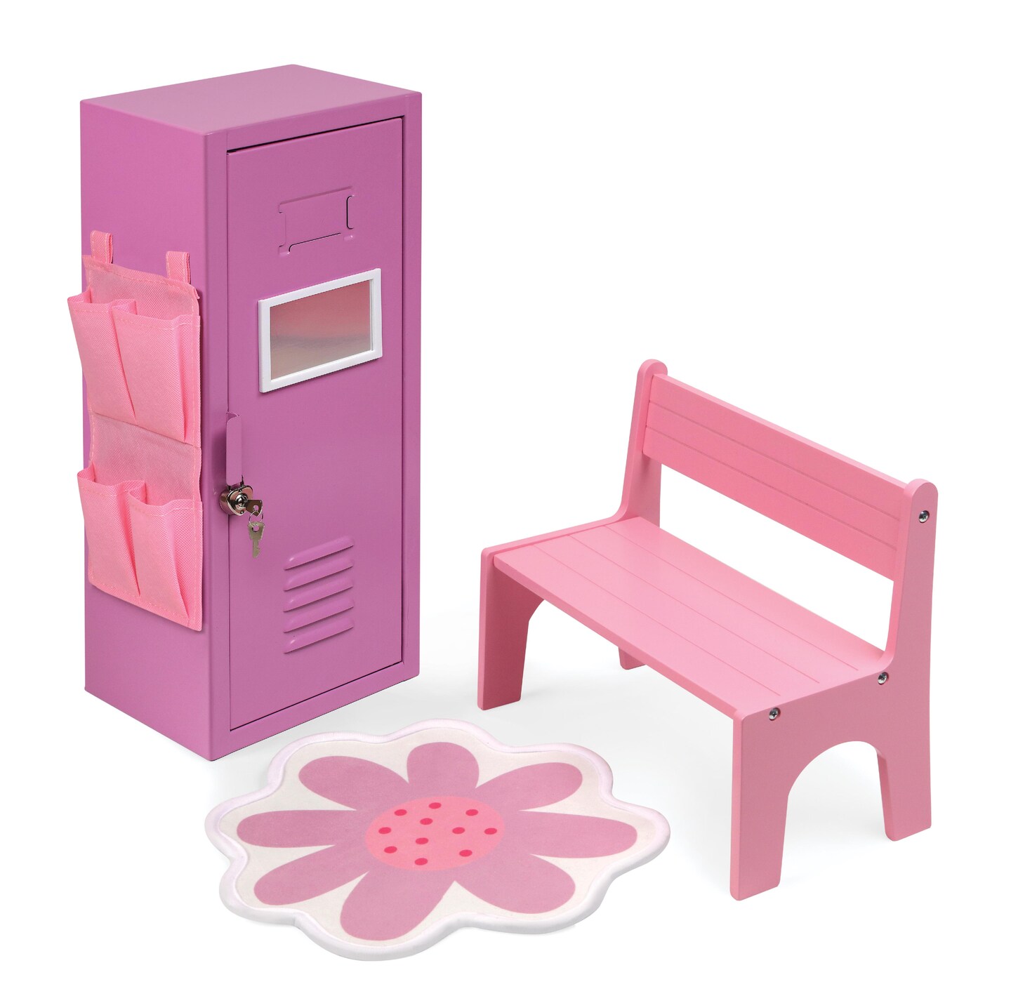 Badger Basket School Style Single Doll Locker Set with Bench, Rug