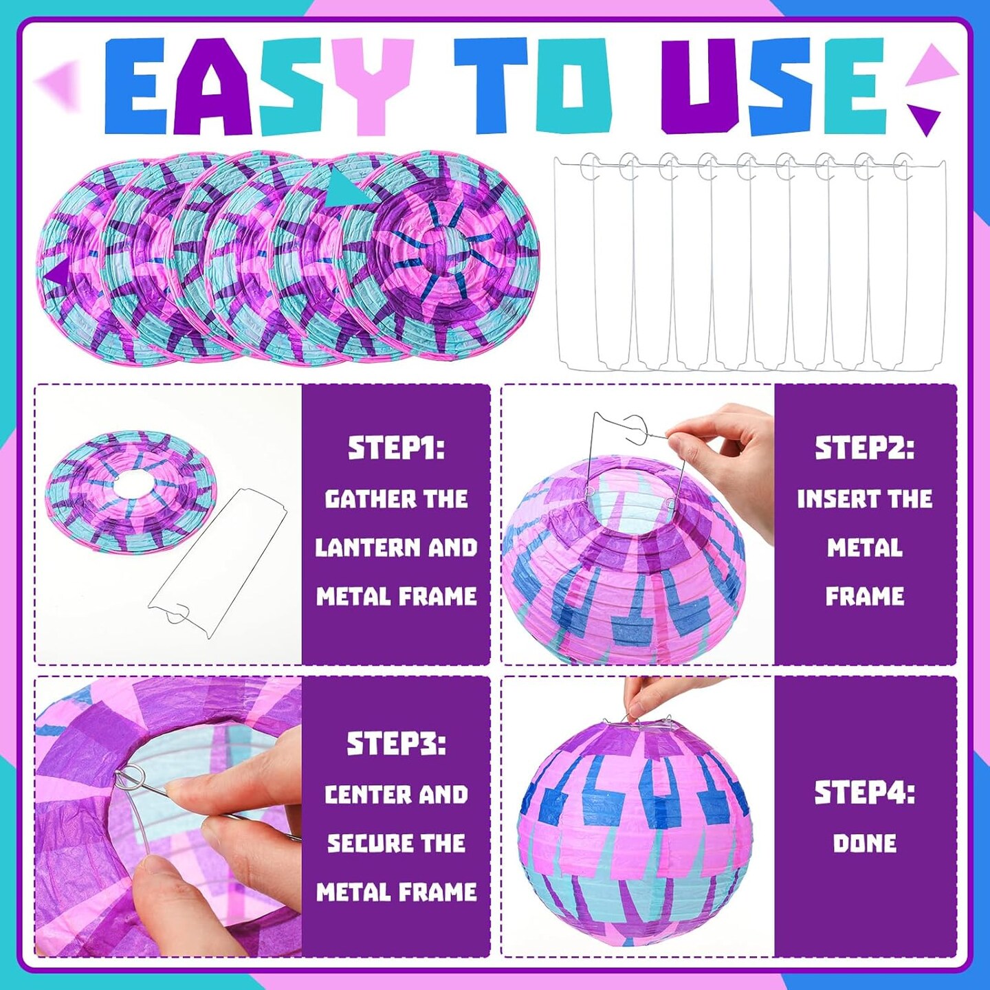 12 Pcs Video Games Themed Paper Lanterns 8 Inch Llama Theme Party Paper Lanterns Purple Blue Pi&#xF1;ata Gaming Hanging Decorations for Game Fans