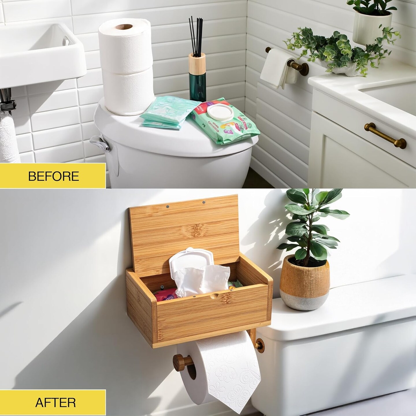 Bamboo Toilet Paper Holder with Wipes