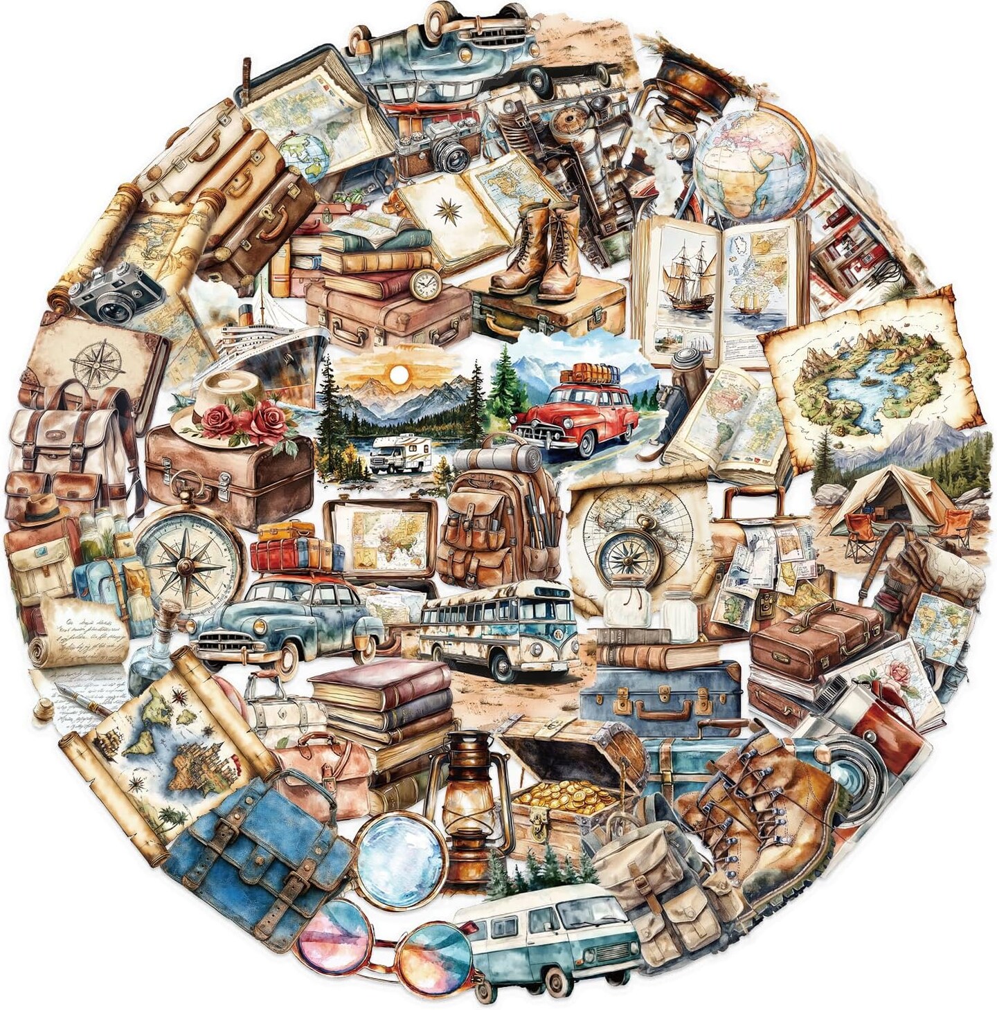 50Pcs Retro Travel Stickers Pack for Scrapbook(Multi Color)