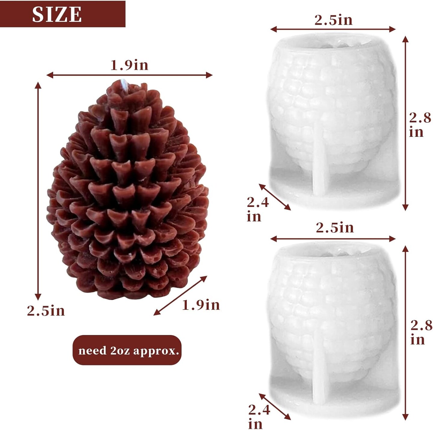 2PCS Pine Cone Silicone Candle Mold