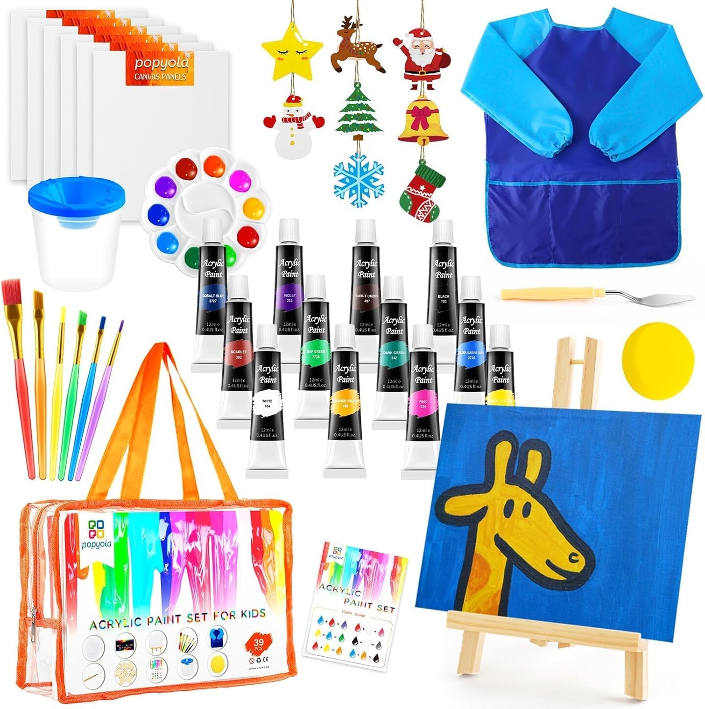 Acrylic Paint Set for Kids, Non Toxic Kids Painting Set with Tabletop Easel, Acrylic Paints