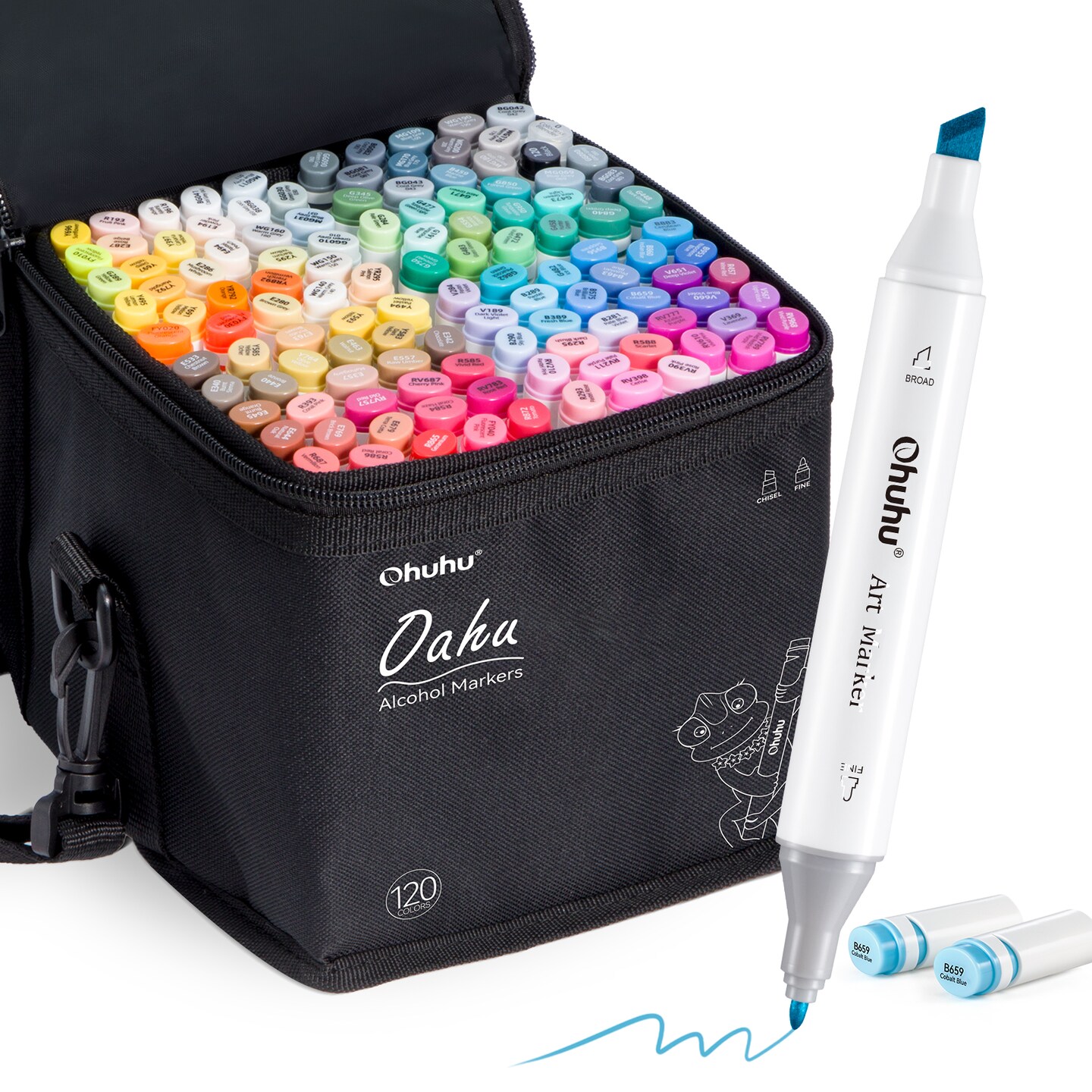 Ohuhu Alcohol Based Art Markers - Double Tipped Coloring Marker Set for Adults Coloring Students Beginners Sketching Illustration - 120 Colors - Chisel & Fine - Oahu of Ohuhu Markers - Refillable Ink
