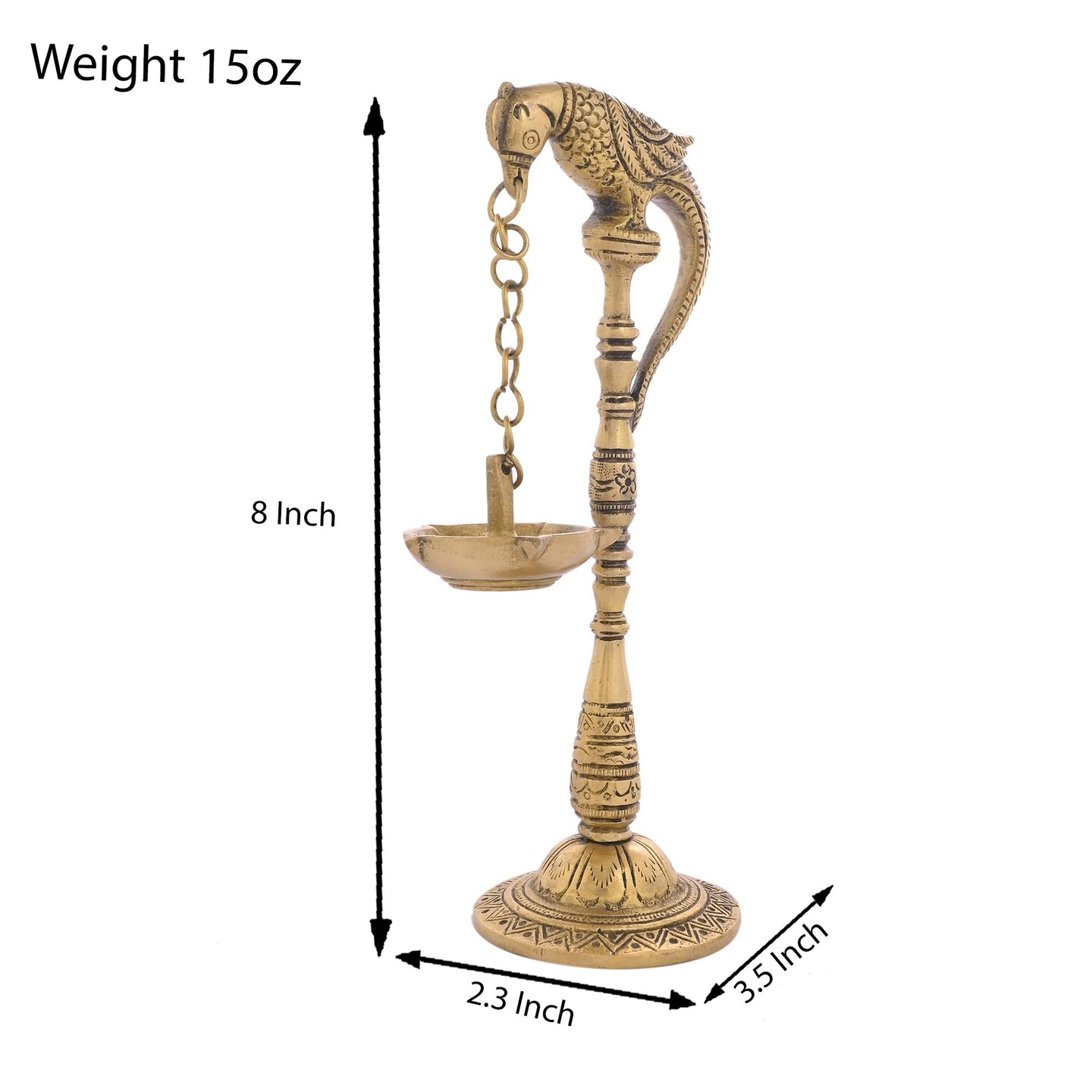 2 Pc Parrot Brass Oil Diya Kerala Samai Puja Diya Traditional 7.5 Inches Bird Pair Hanging Chain Oil Lamp Hindu Religious Kathu Vilakku Deepak for Home Temple Diwali Decor Housewarming Gift