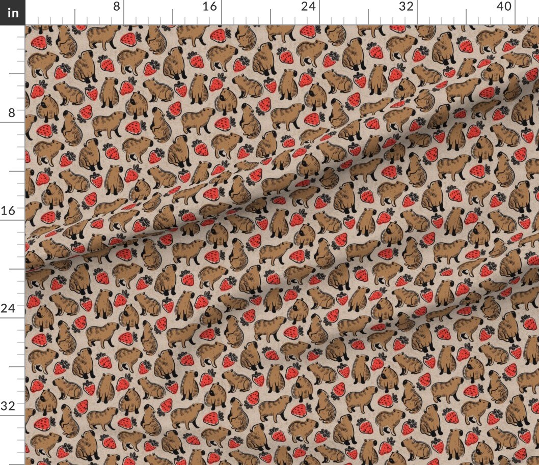 Various Fabrics by the Yard or Fat Quarter Capybara Strawberry Small Scale Whimsical Fruits Block Print South America Rodent Custom Printed Fabric by Spoonflower
