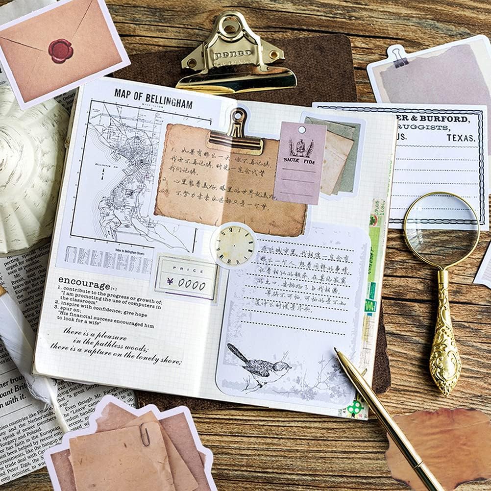 90 Pcs Vintage Scrapbook Paper Stickers (Brown) 7 x 3.5 inches