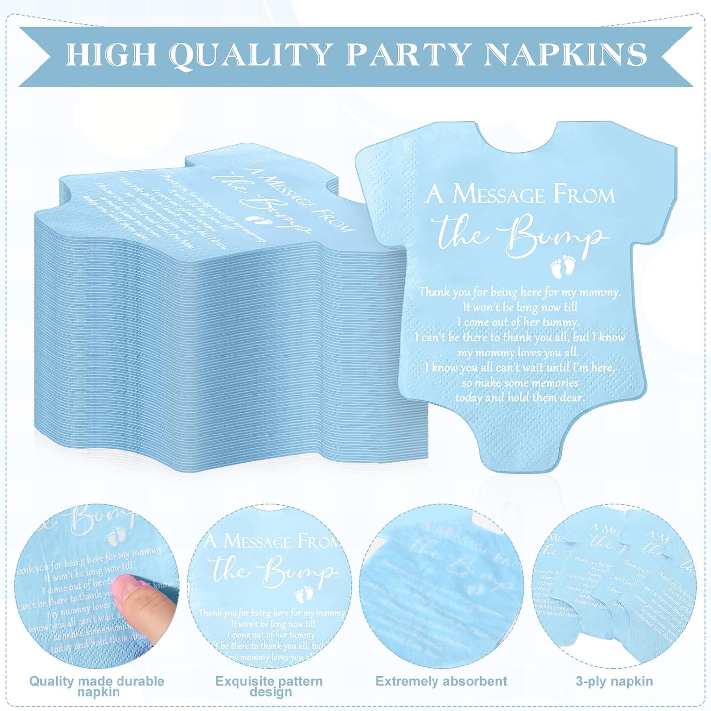 100 Pcs Small Baby Shower Napkins Bodysuit (Blue)