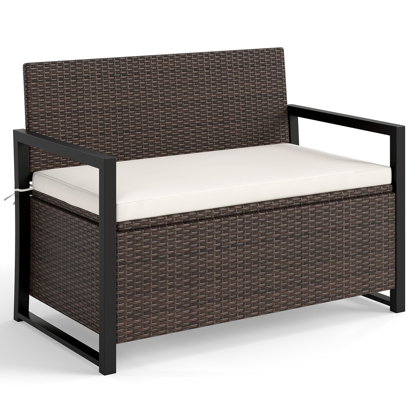 Patio Storage Bench with Cushion and 40 Gallon Under-seat Compartment