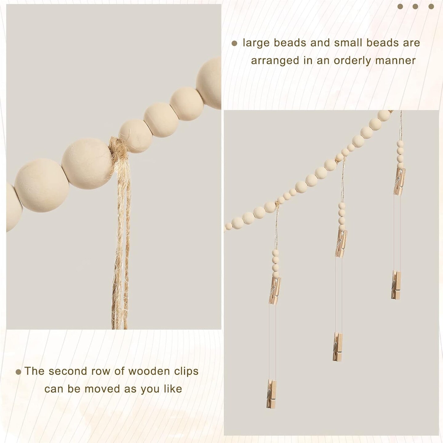 2 Pcs Hanging Photo Display with 36 Wood Clips