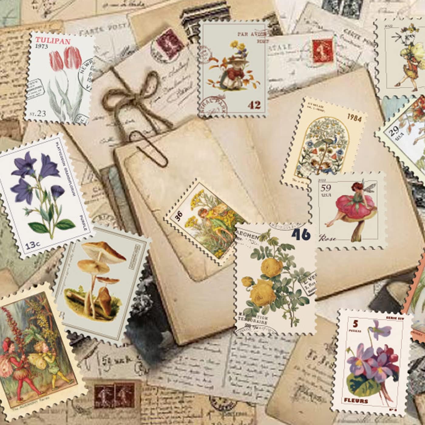 100 Pcs Vintage Postage Scrapbook Stamp Stickers (Fake Stamp 100 Pcs) 3 x 2 x 0.01 inches