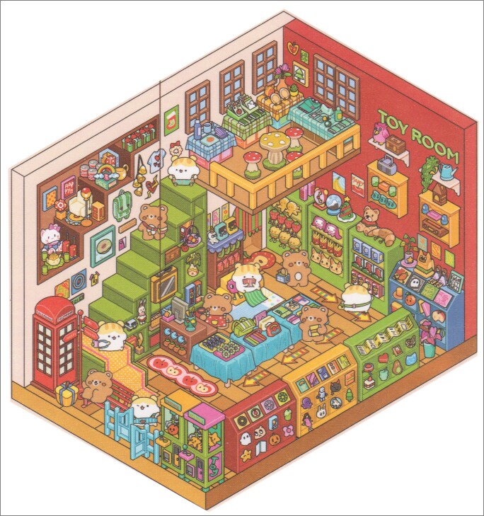 Cute Toy Shop Sticker Scene Activity, Isometric Kawaii Stickers, Adorabilities