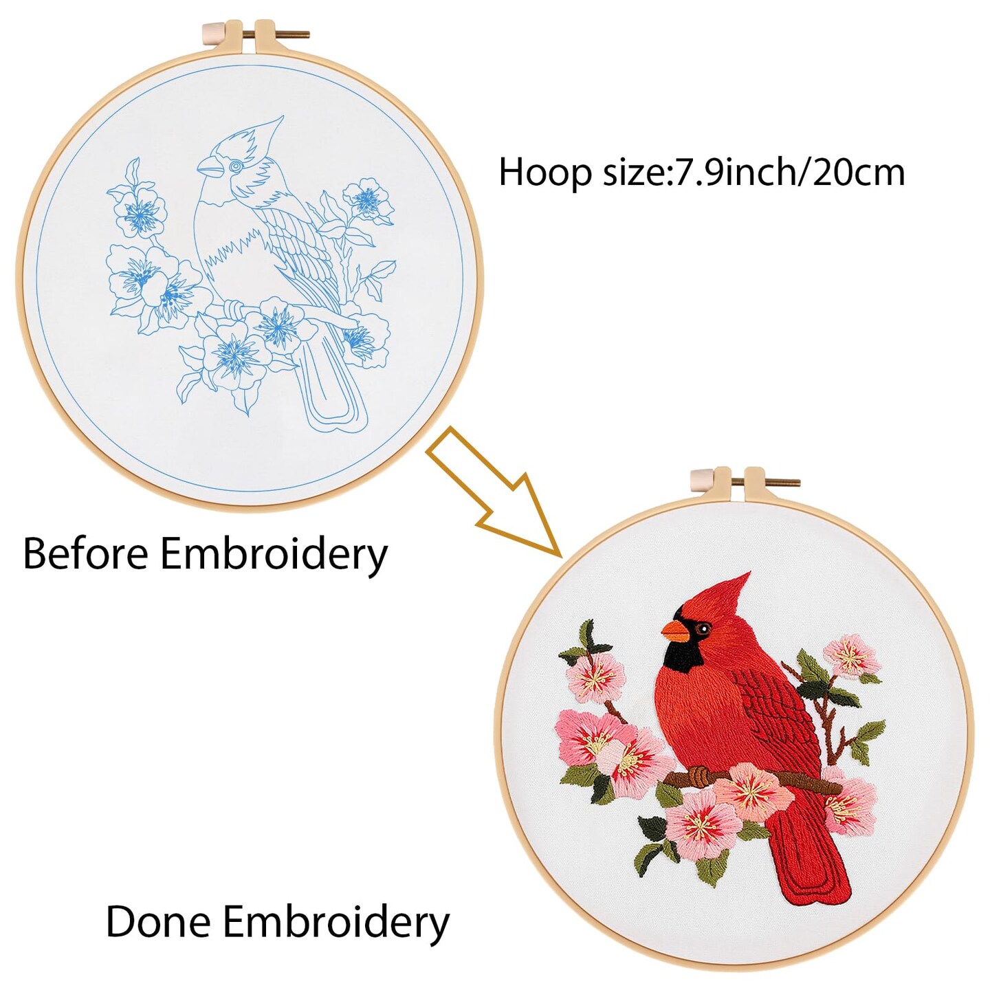 Louise Maelys Cardinal Embroidery Kits for Beginners with Bird Flower Pattern,Adults Starter Cross Stitch Kit DIY Needlepoint