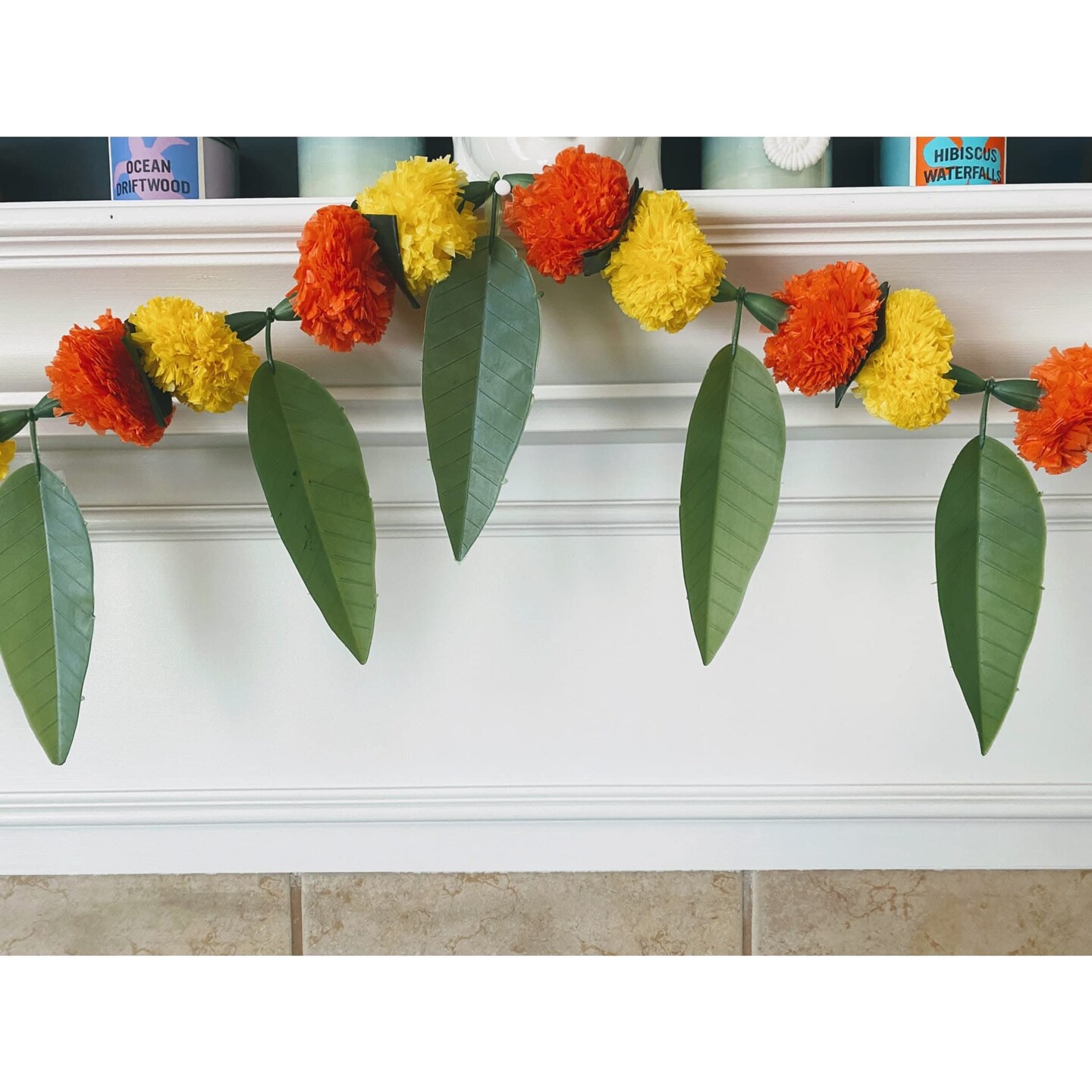 5 Feet Marigold Mango Leaf Door Toran Hanging Valance Festival Garland Indian Wedding Decor Indoor Outdoor Bandarwal Pooja Decor Diwali Decoration