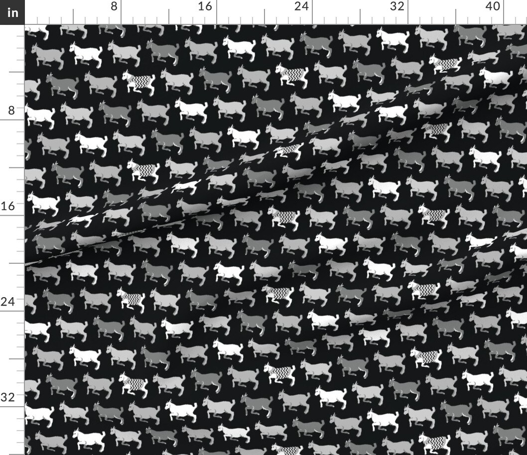 Various Fabrics by the Yard or Fat Quarter Happy Goats Grayscale Goat Horns Farm Animal Herd Grazing Custom Printed Fabric by Spoonflower