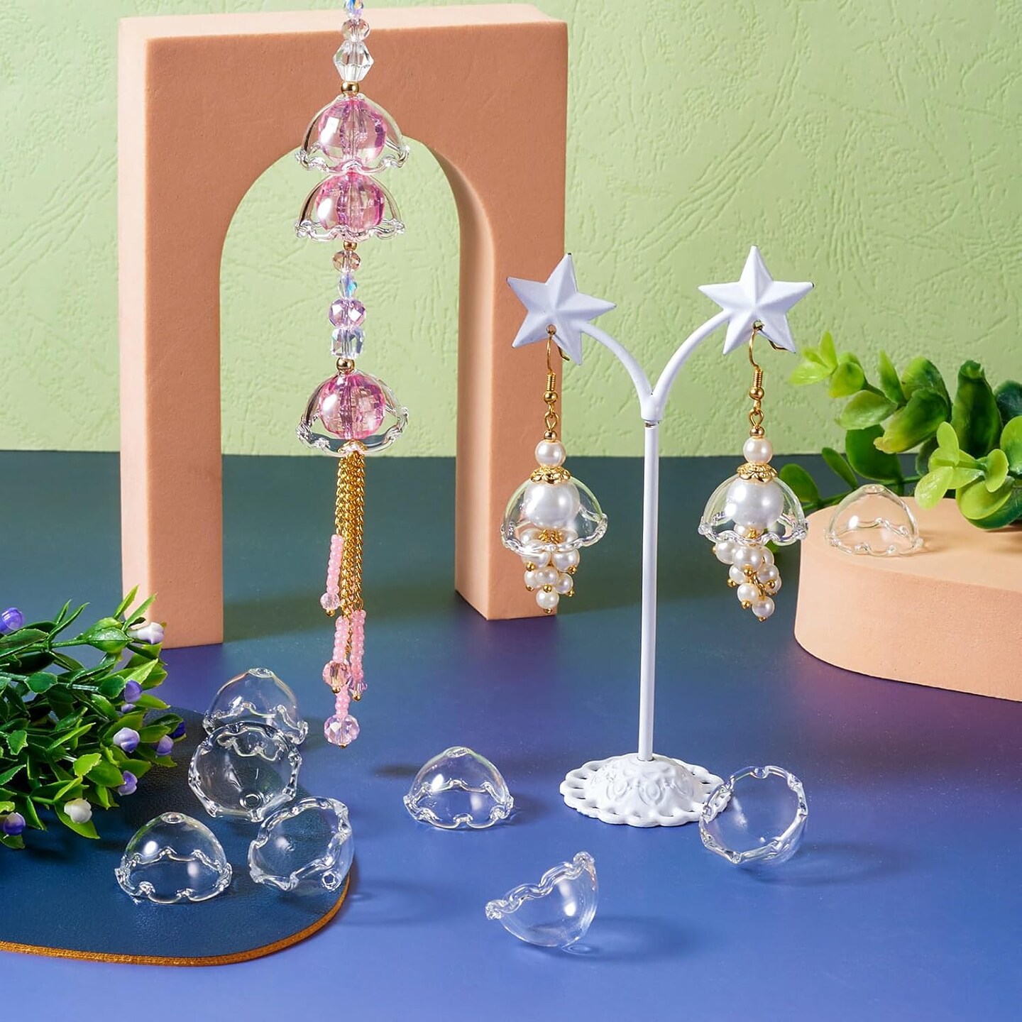10Pcs Glass Flower Beads Clear Wind Chimes