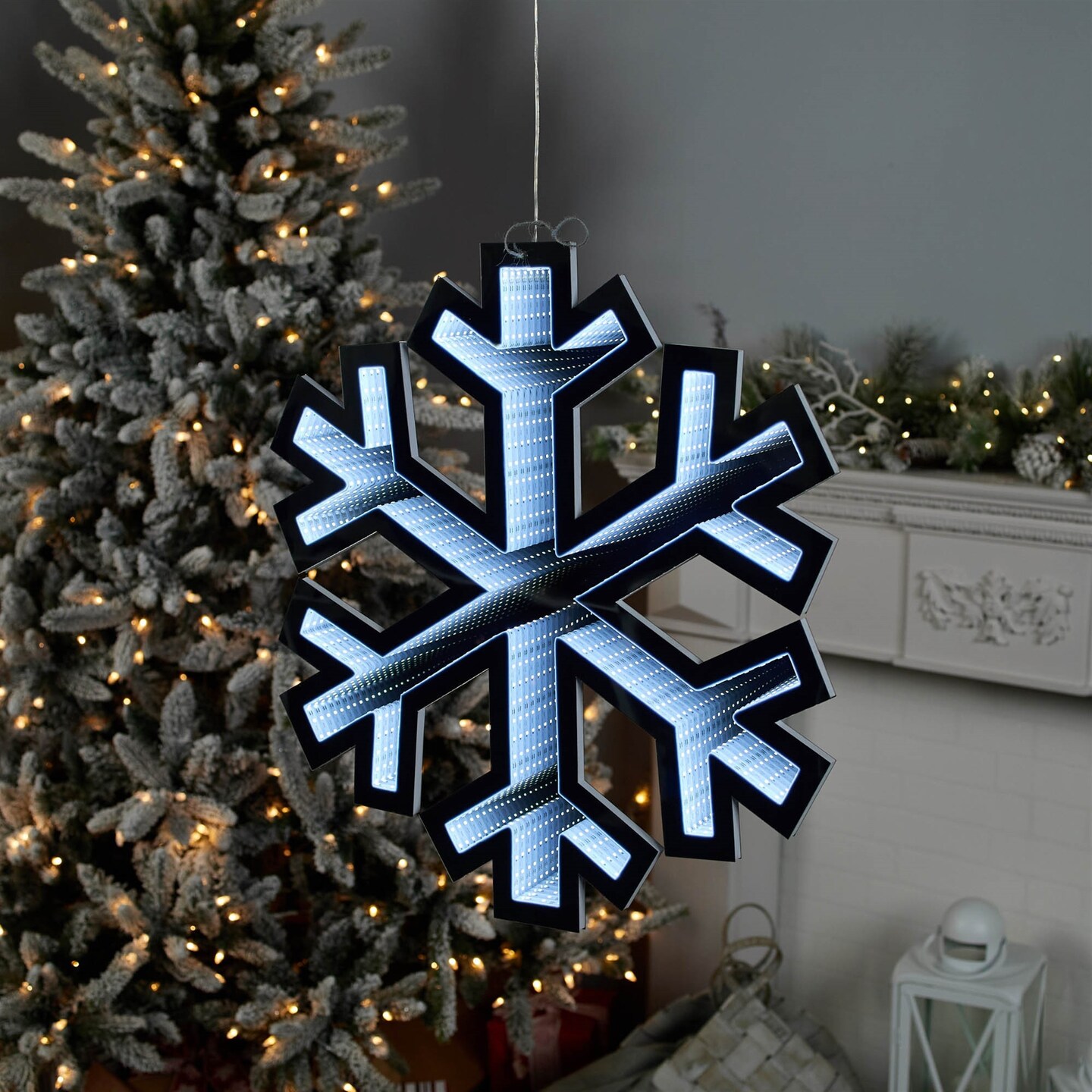 Melrose LED Lighted 3D Hanging Snowflake Christmas Infinity Mirror - 24"