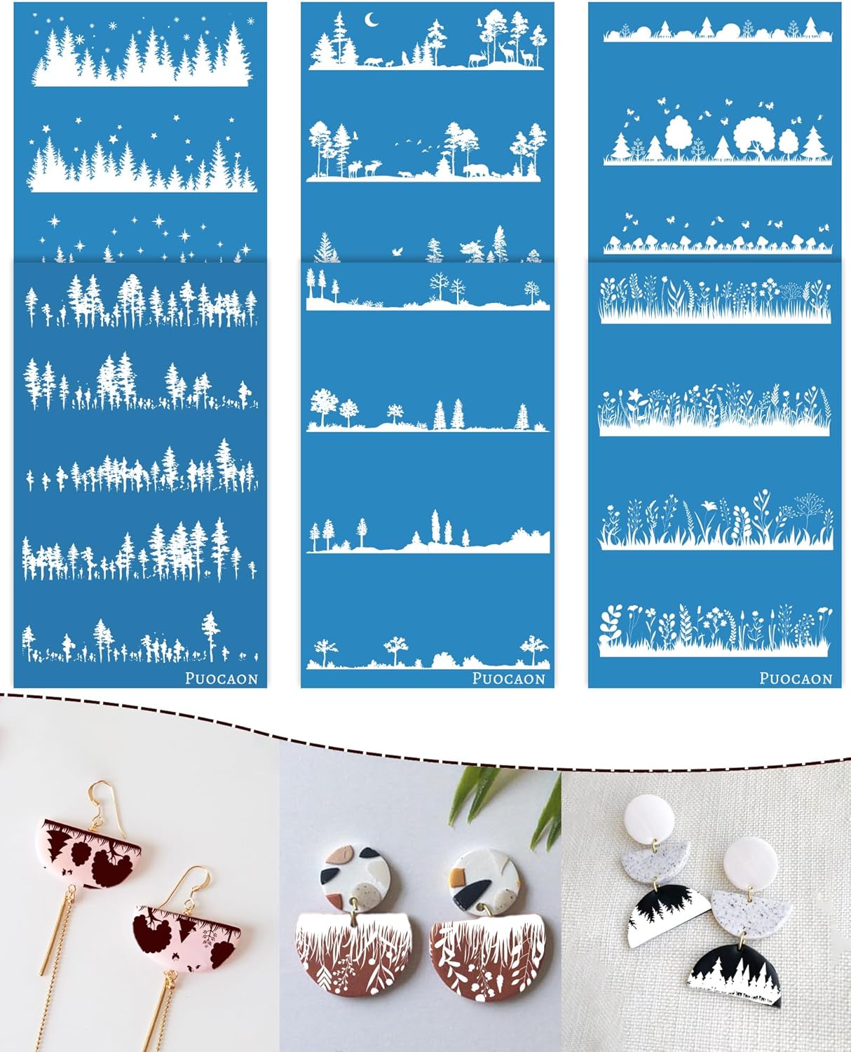 6 Pcs Reusable Pine Tree Stencils for Polymer Clay