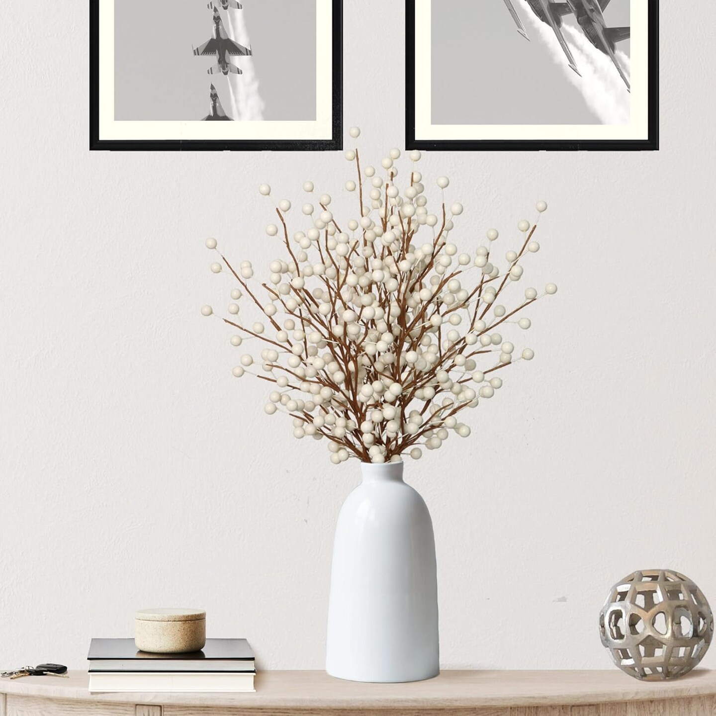 Set of 48 White Holly Berry Stem Picks - 19&#x22;