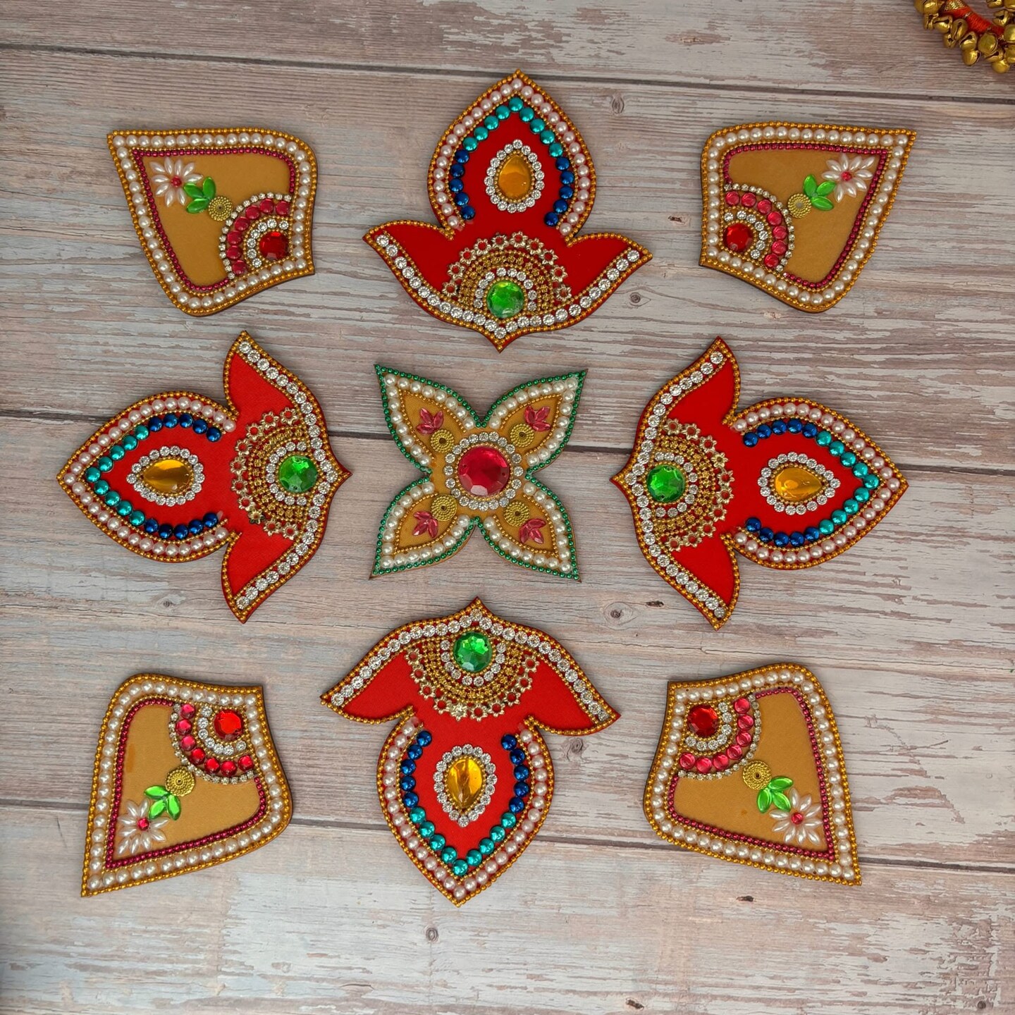 Acrylic Rangoli Set Indian Traditional Handmade Reusable Rangoli Diwali Navratri Christmas Home Decor Floor Table Decoration - Deepawali Wedding Housewarming Gift Pack of 1 (20 Inches)