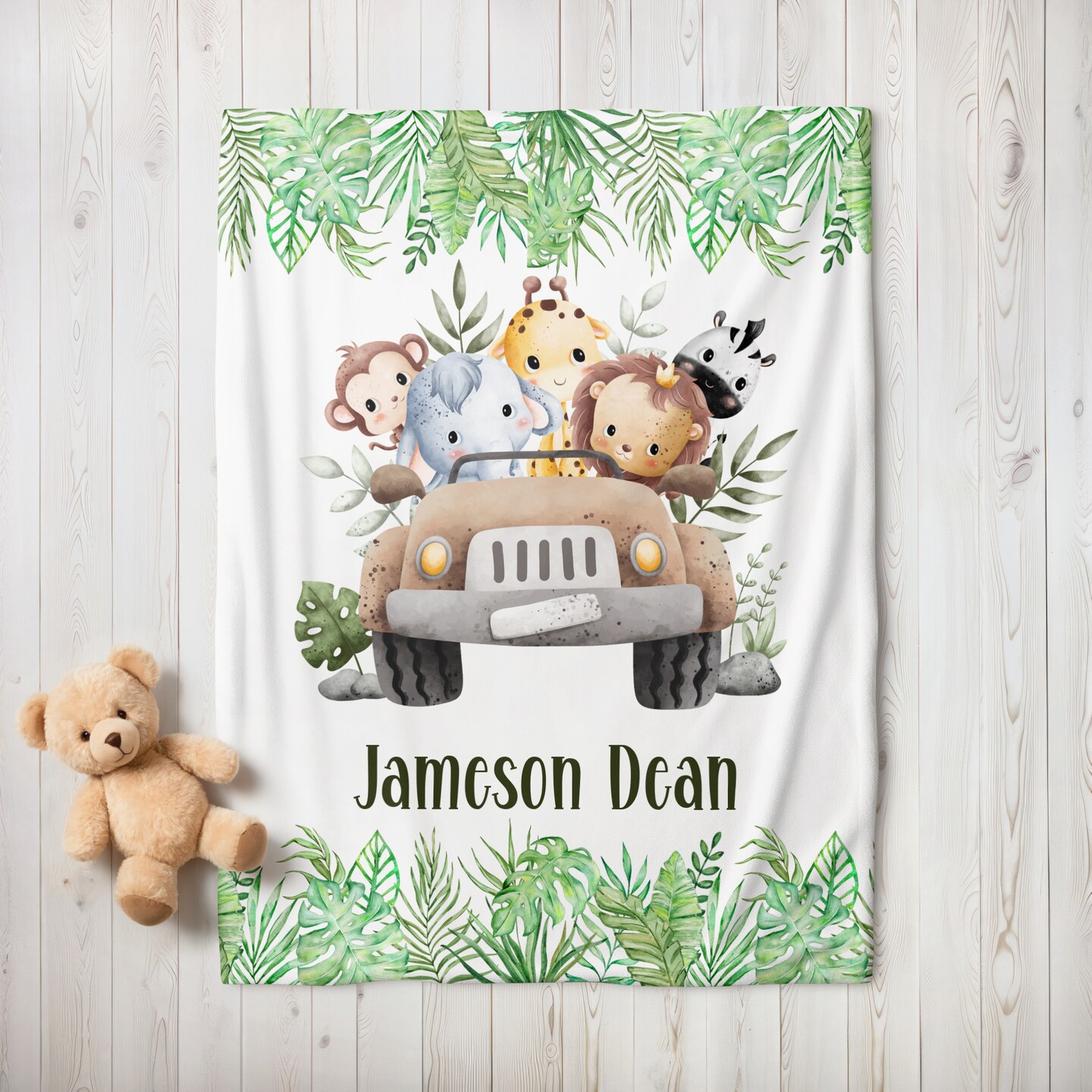 Yoothy Safari Baby Milestone Blanket - 40x40" Flannel With Wreath & Stickers, Photo Prop Gift