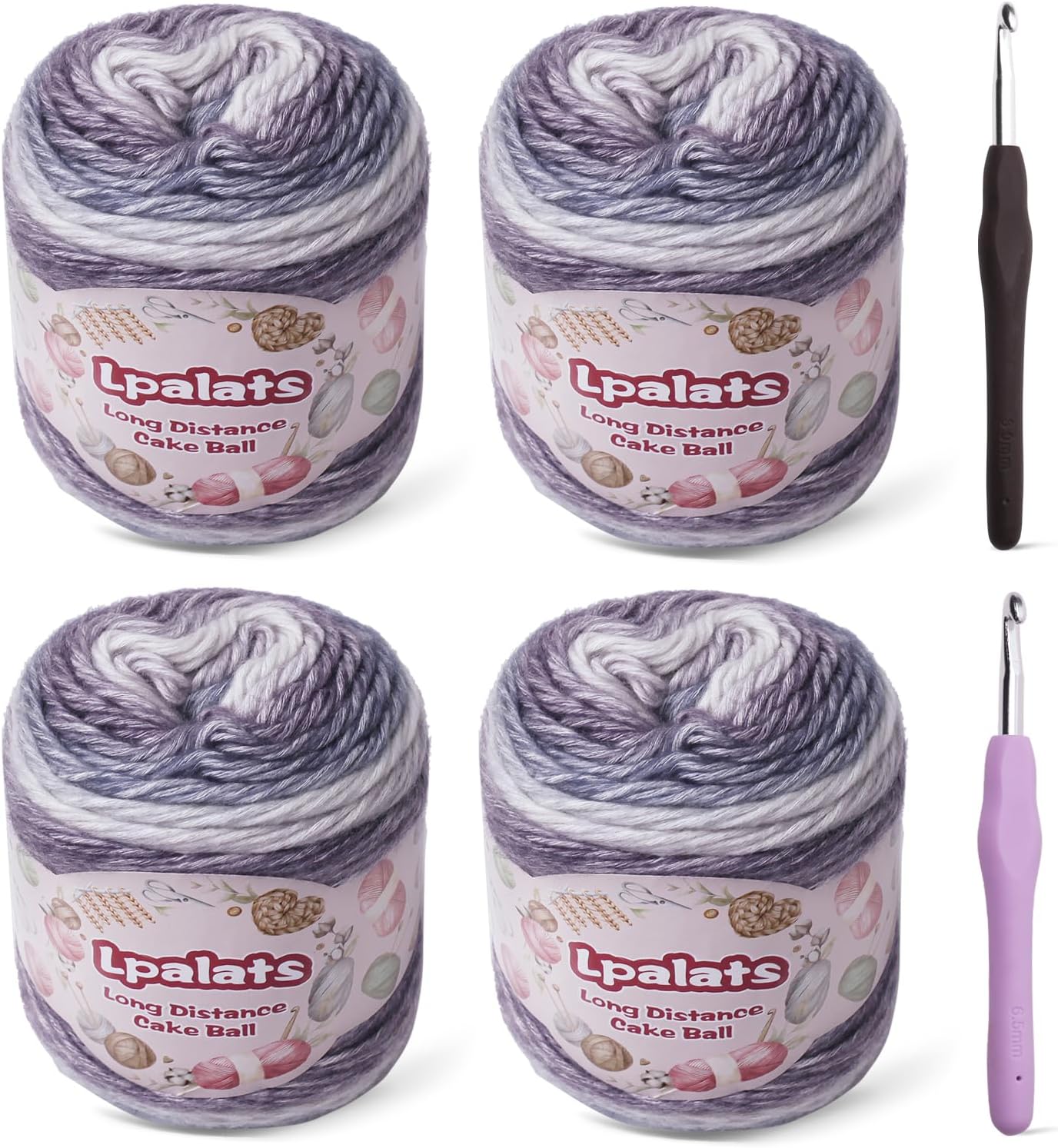 Ombre Yarn with 2 Crochet Hooks (4, Deep Purple Gradient)