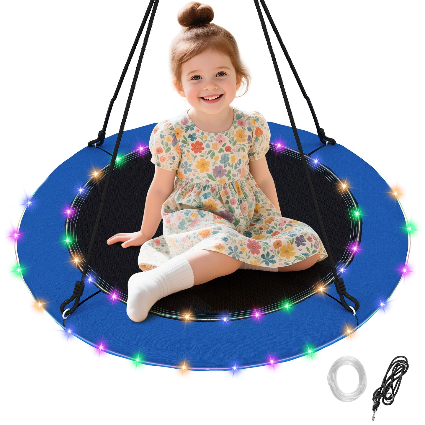 Light-Up Saucer Tree Swing for Kids 40" Round Outdoor Swing Seat with Foam-Padded Steel Frame