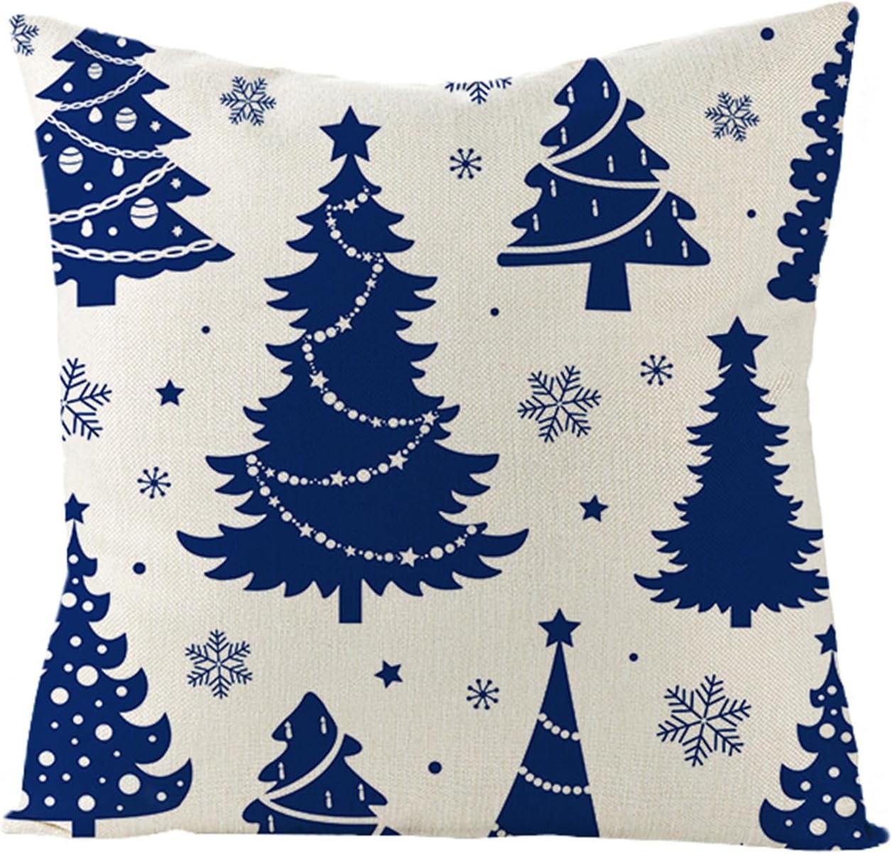 Navy Blue Snowflakes Trees Christmas Throw Pillow Covers