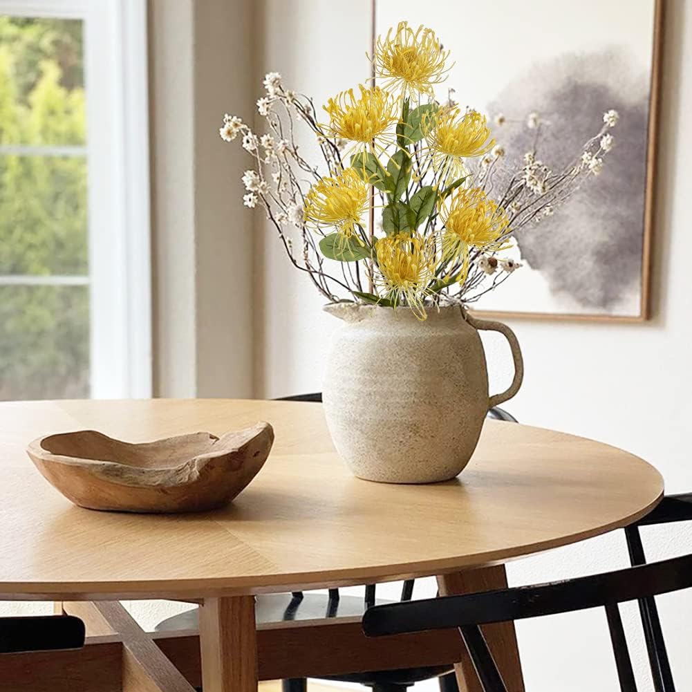 33" Yellow Artificial Mums Flowers Chrysanthemum Flowers 2Pcs Fake Spider (Yellow) 8"D x 8"W x 33.3"H