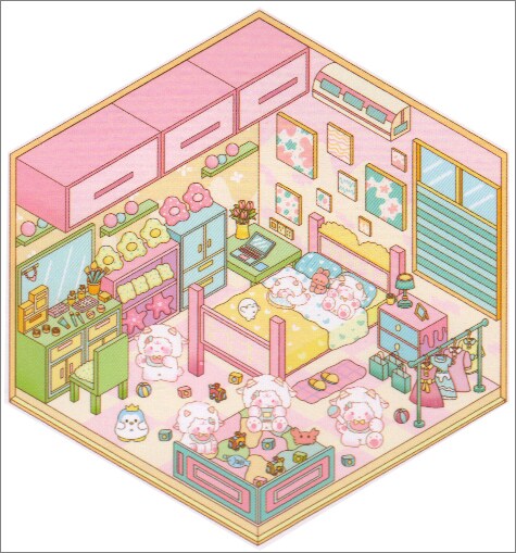 Sticker Scene Set, Sheep Bedroom, Isometric Room Stickers Activity, Adorabilities
