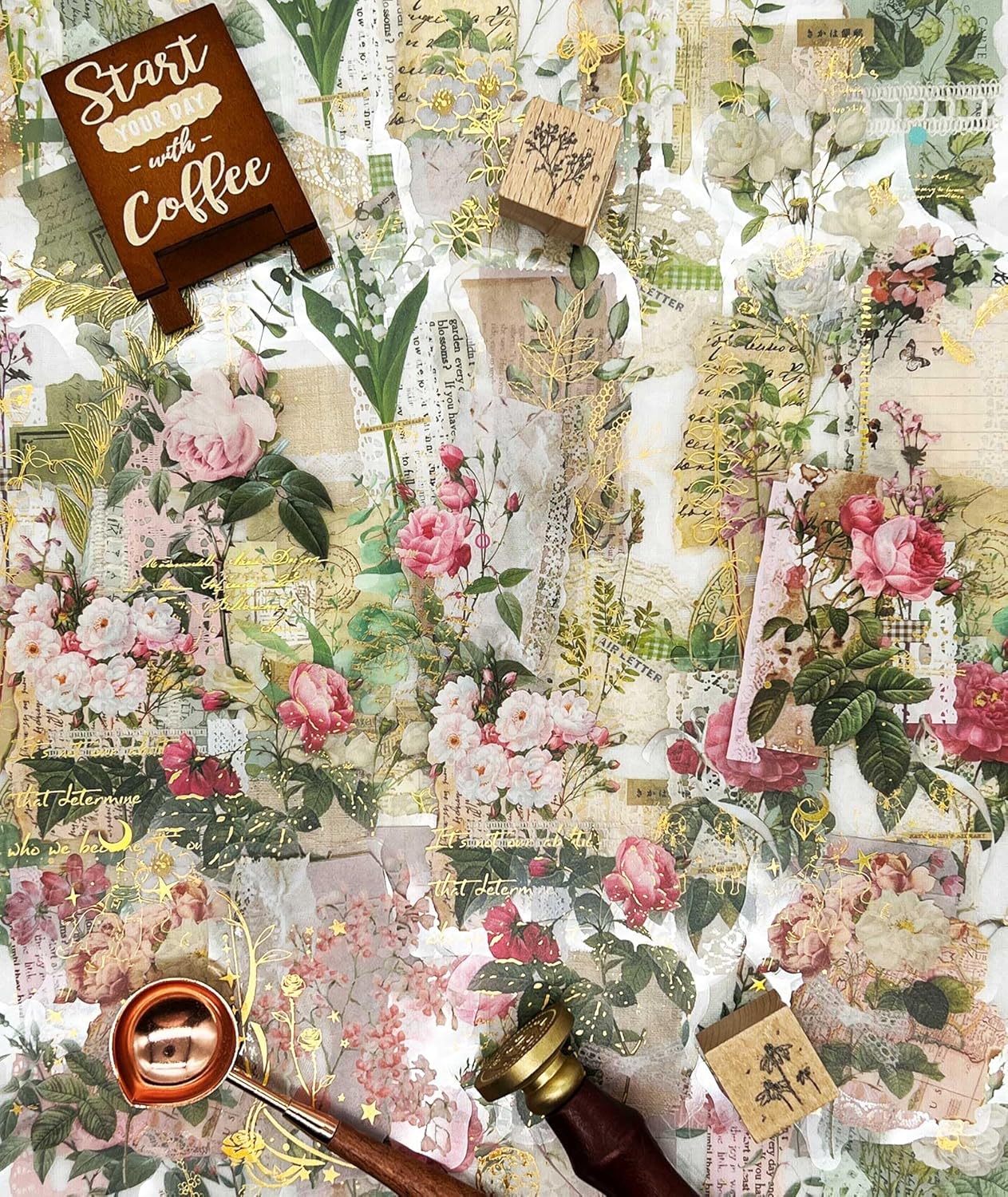 60Pcs Rose Green Leaves Natural Scrapbook Stickers (Green) 3.9 x 3.9 x 0.19 inches