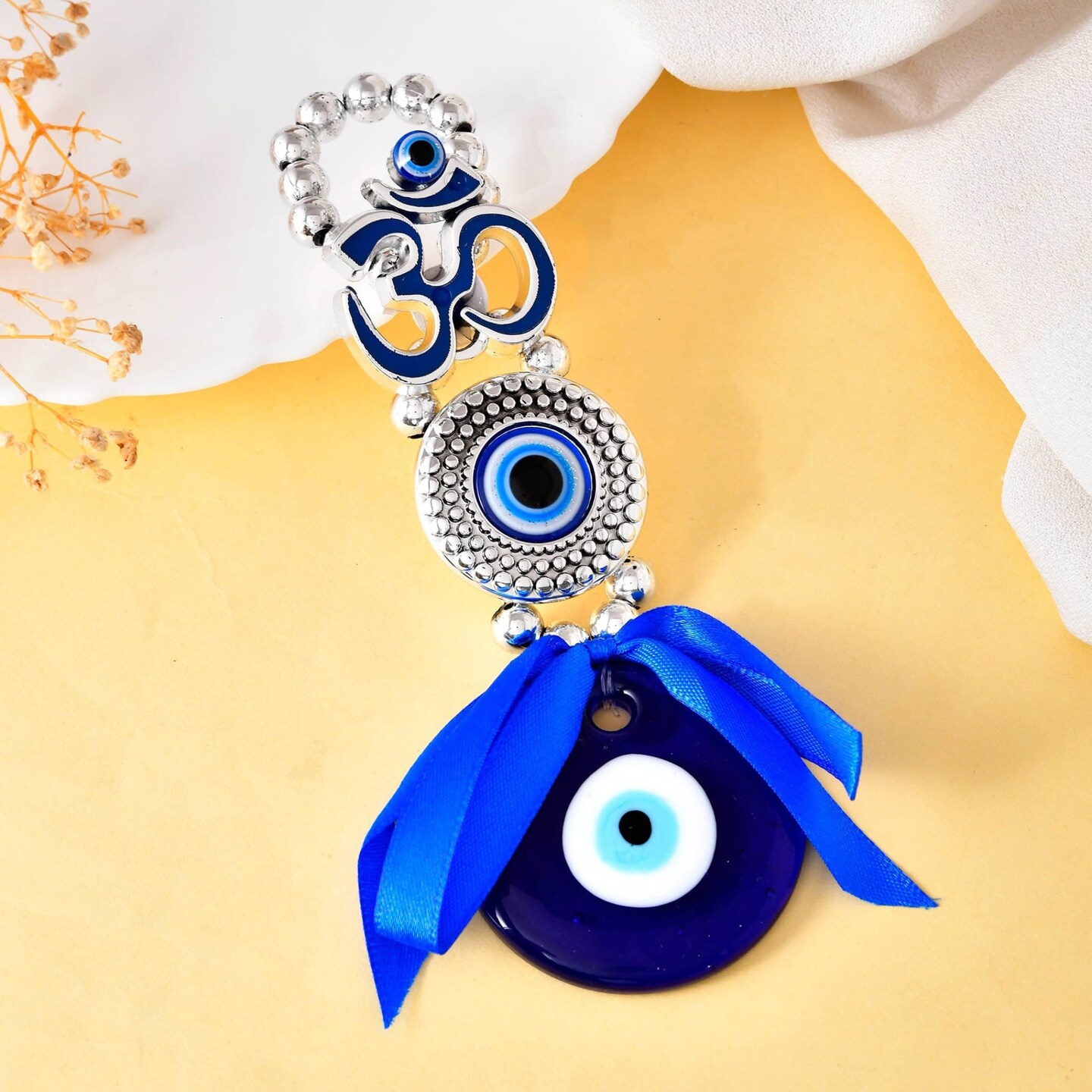 Evil Eye Hanging Decoration Om Design Evil Eye Decor for Living Room Bedroom Office Car Hanging Turkish Nazar Amulet Door Wall Hanging Ornament for Good Luck Pendant Charm Gift (6 Inch)