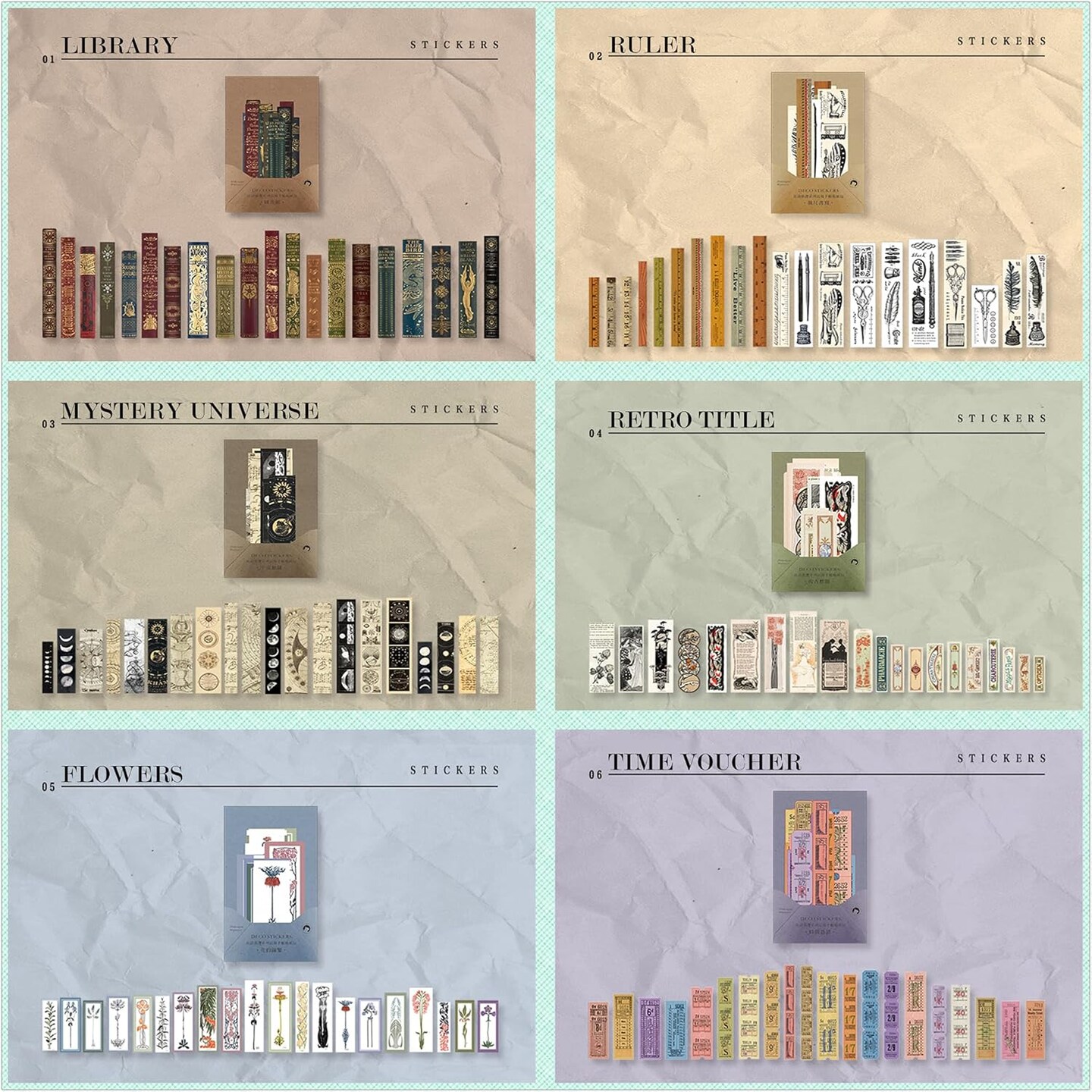 40pcs Scrapbook Vintage Stickers for Journaling (Library 40pcs) 6.3 x 2.5 x 0.7 inches