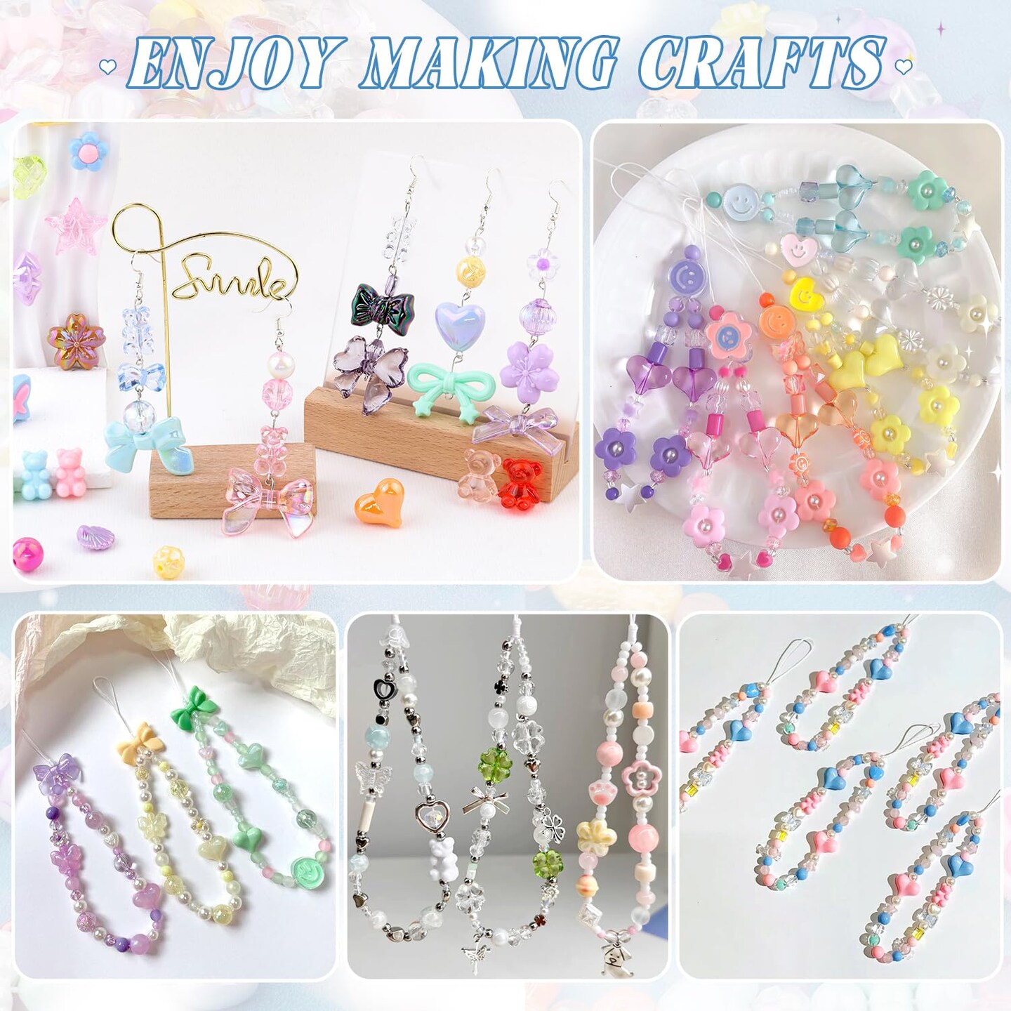 TINKRSTUFF Assorted 500PCS 10 Colors Mixed Acrylic Beads for Bracelet Making, Flower Bow Butterfly GummyBear Aesthetic Bracelet Charms,Cute Beads for Jewelry Making DIY Necklace Keychain Phone Charm