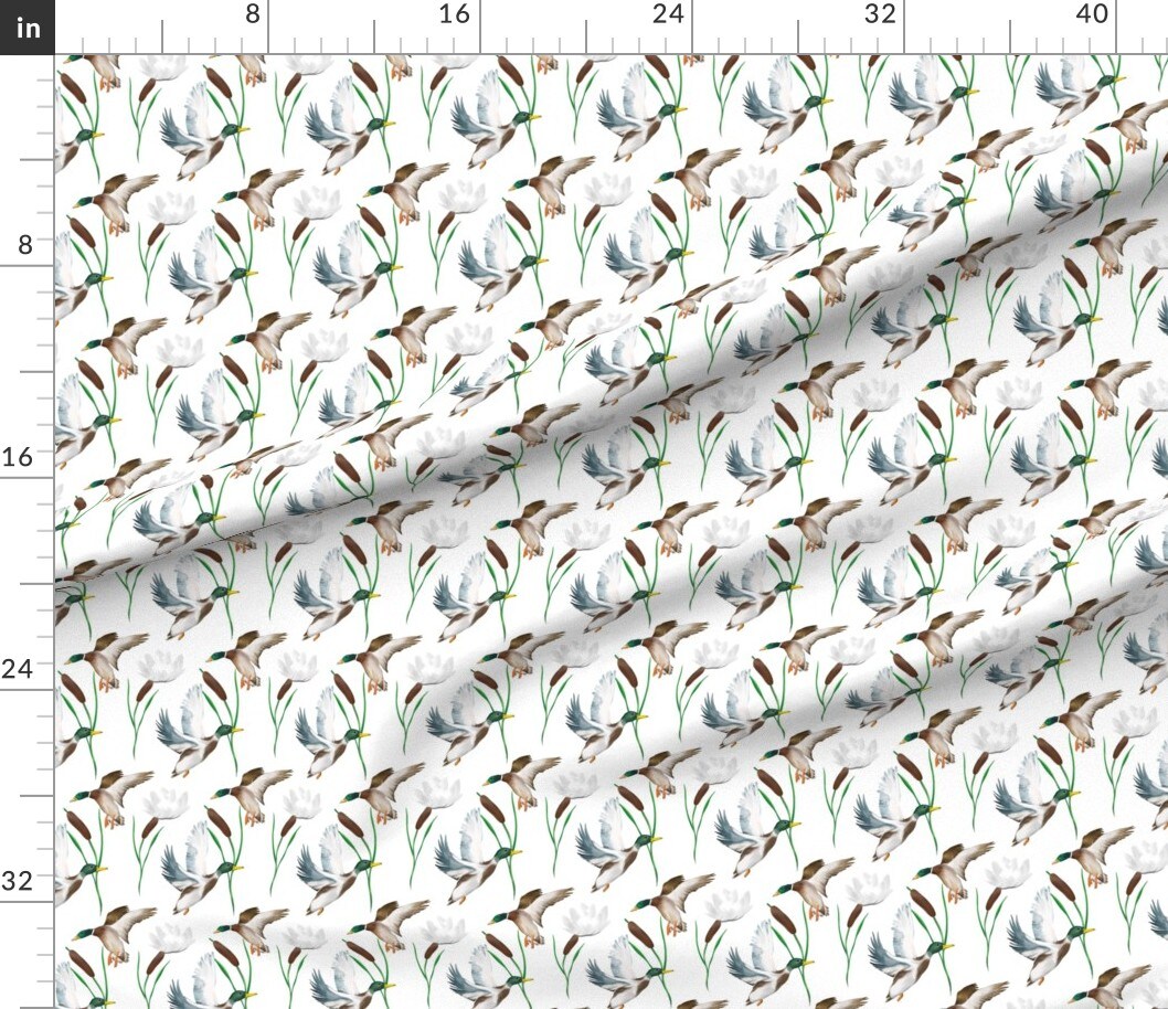 Mallards Ducks Cattail Rustic Countryside Waterfowl Lake Cabin Hunting Custom Printed Fabric by Spoonflower Various Fabrics by the Yard or Fat Quarter