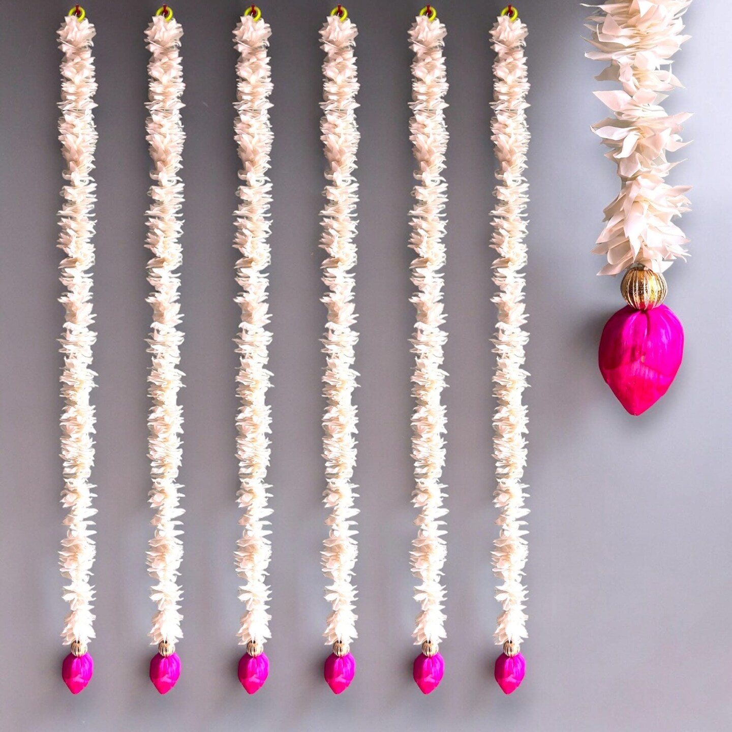 Lotus Buds Jasmines Gajra Artificial Floral Decor Indian Wedding Decor Garland for Decoration Strings with Jasmine Diwali Pooja Backdrop Day of the Dead