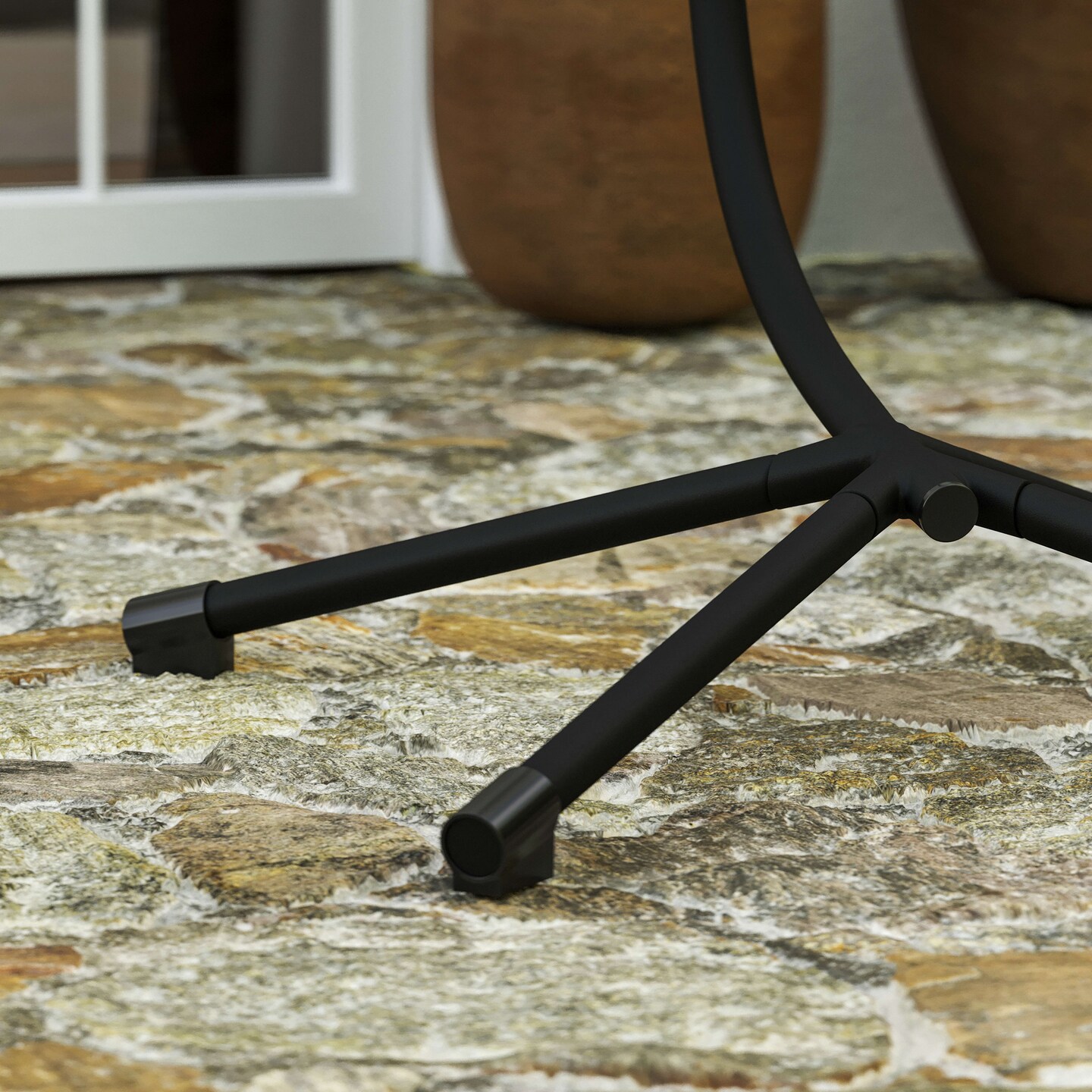 Merrick Lane Inger Heavy Duty All-Weather Hanging Hammock Chair C-Stand with Steel Offset Base and Hardware, 360 Degree Rotation