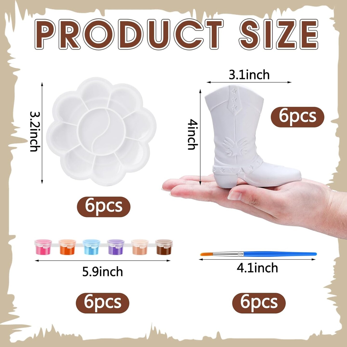 6 Set Paint Your Own Ceramic Vase Kit - Cowboy Boots