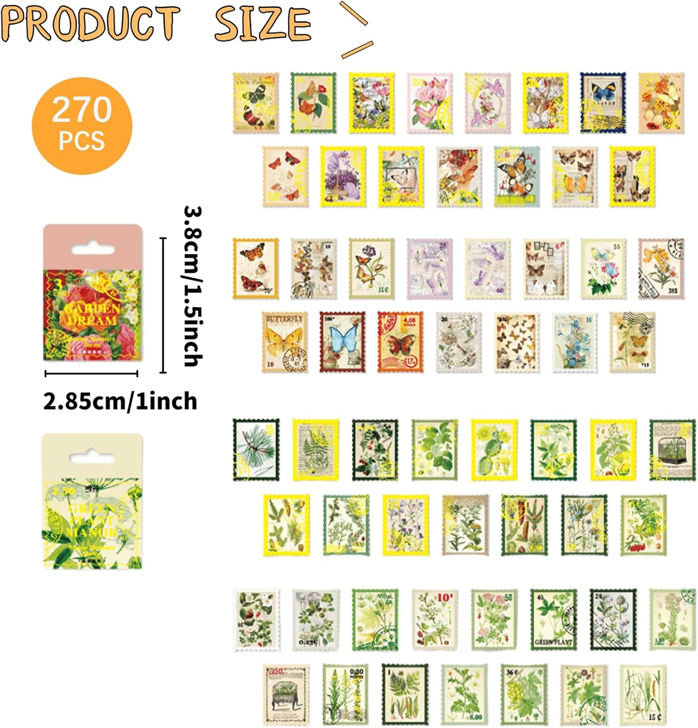 270PCS Vintage Postage Stamp Stickers for Album Scrapbook 6 Styles(Colorful)