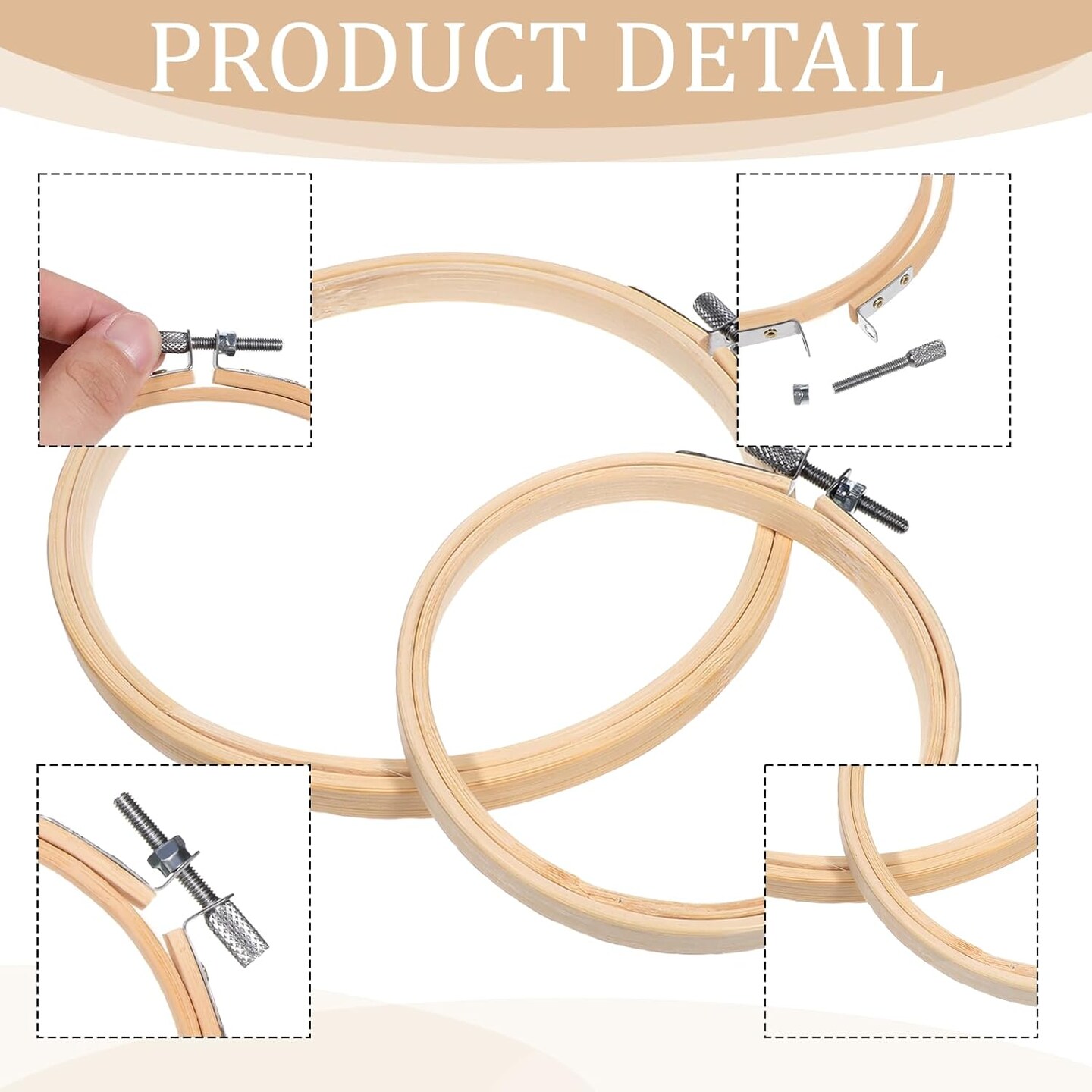 2 Pcs Embroidery Hoops Round Bamboo Frame 4/6 inch