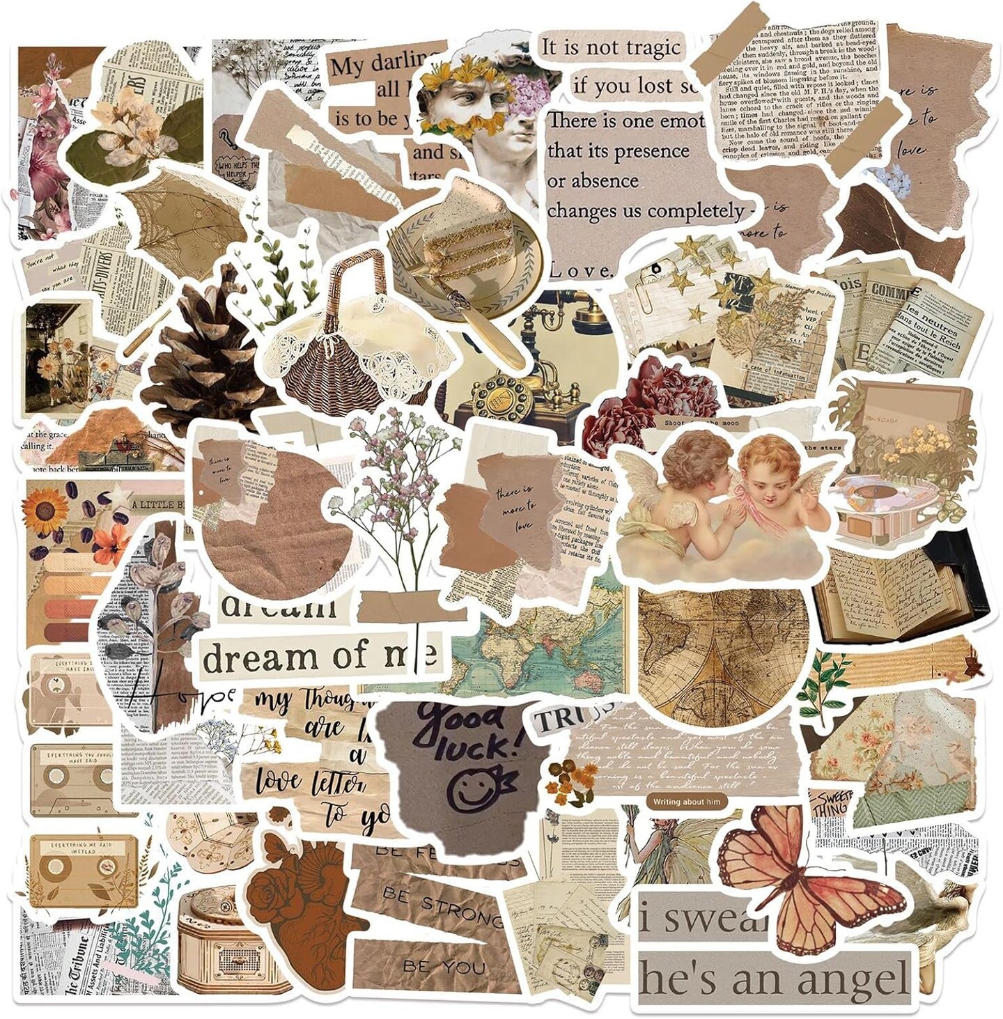 52Pcs Scrapbook Stickers - Vintage