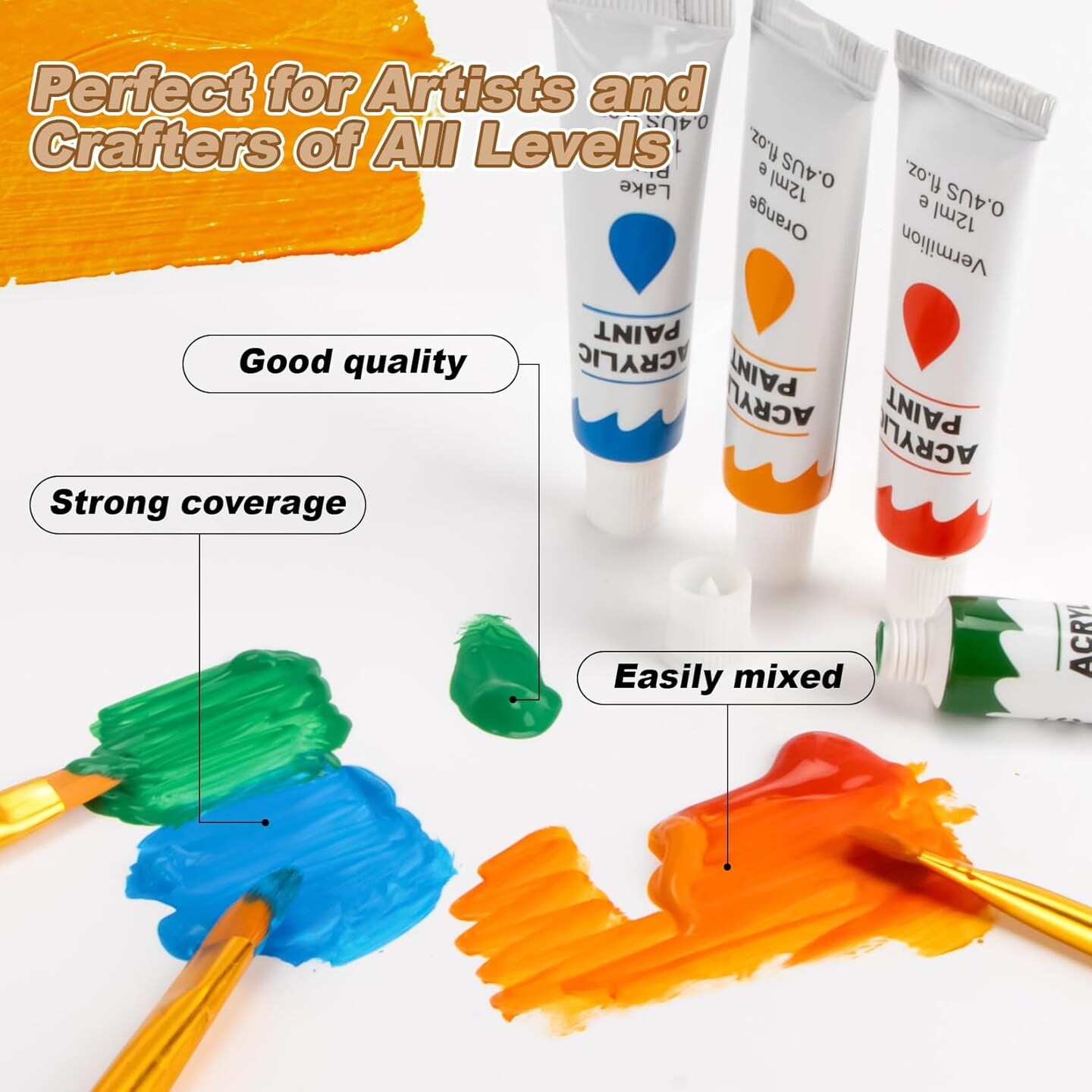 Acrylic Paint Set - 24 Colors Acrylic Paint with 20 Brushes,24 x 12ml Tubes
