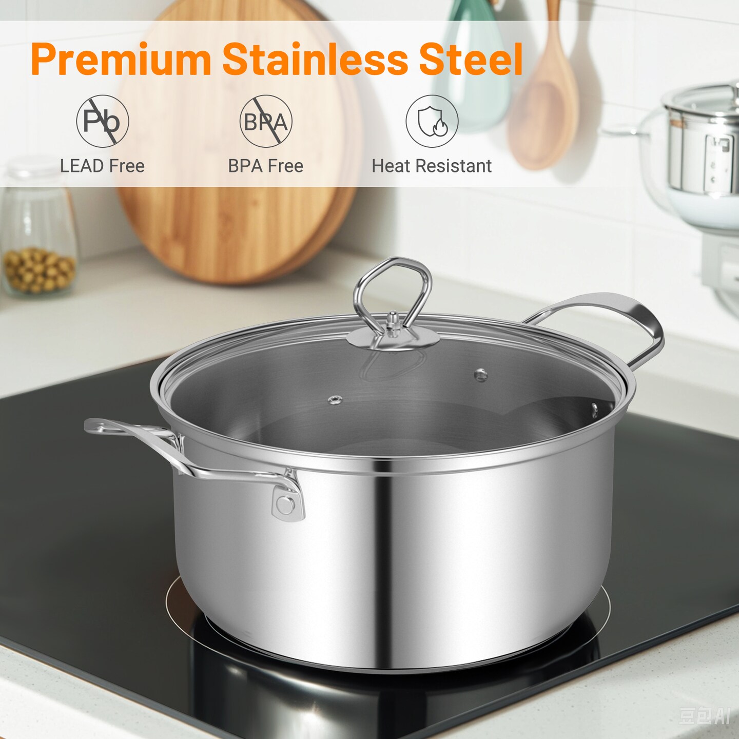 12 Piece Silver Stainless Steel Cookware Set with Multi-Size Stockpots, Frying Pan