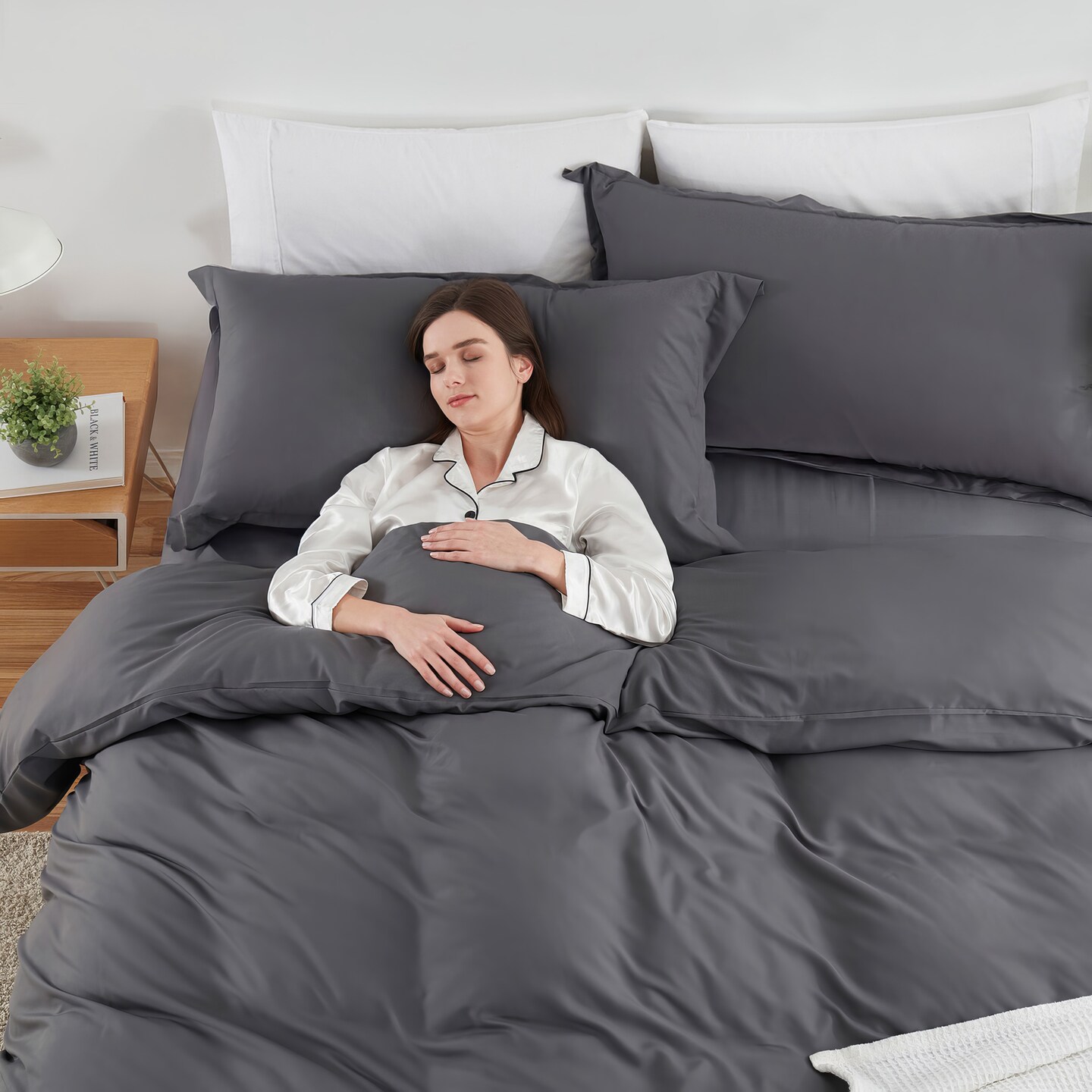 Hearth & Harbor Duvet Cover With Fitted Sheet Soft Double Brushed Bedding Set