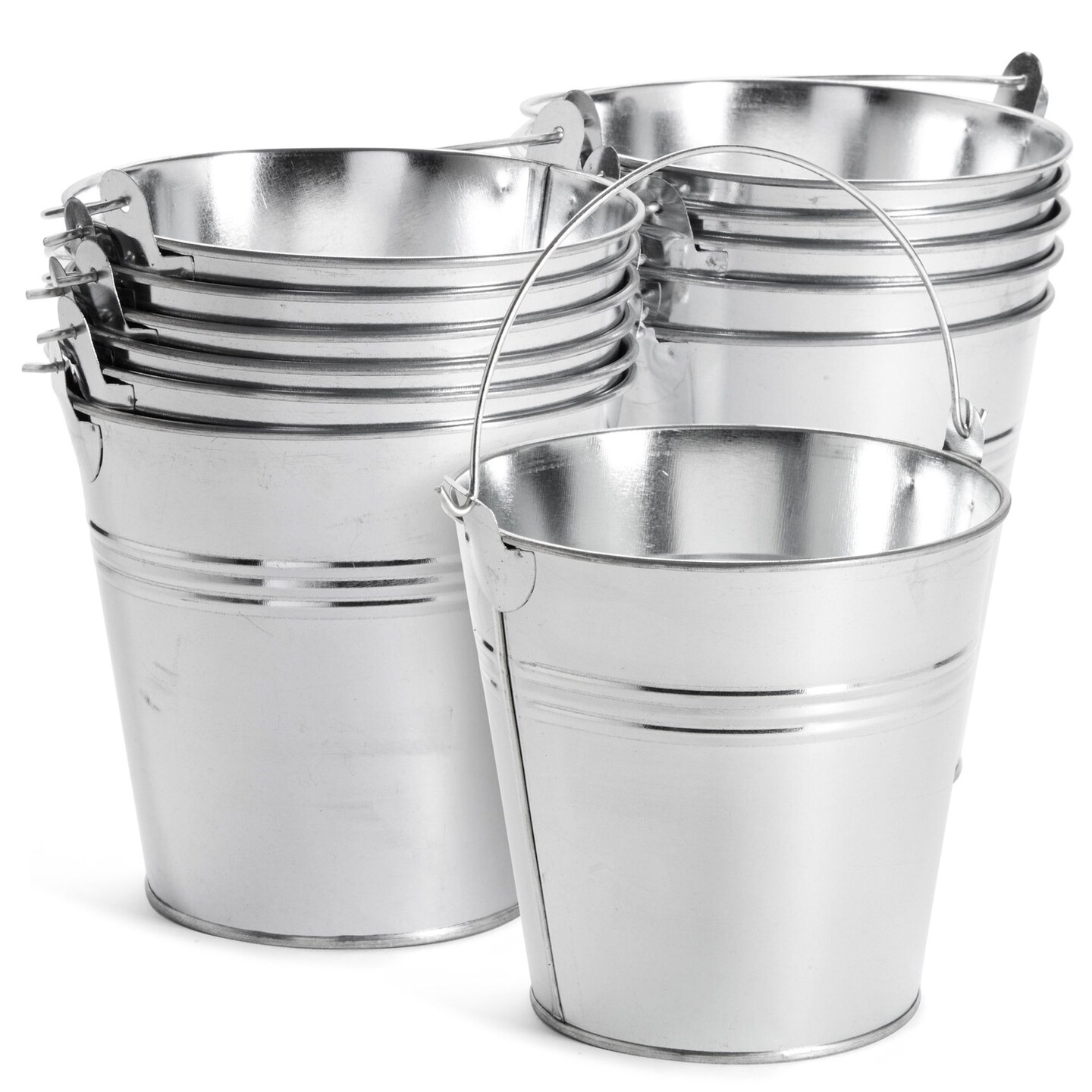 12 Pack Galvanized Metal Buckets with Handles for Party Decorations, Small Tin Pails (5 x 4.7 x 3.5 In)