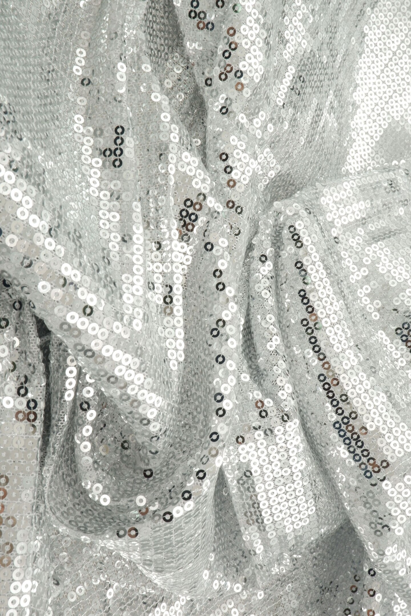 1 Yard Silver Embroidered Sequin Mesh Stretch Fabric 58/60" Width, Polyester Spandex Blend
